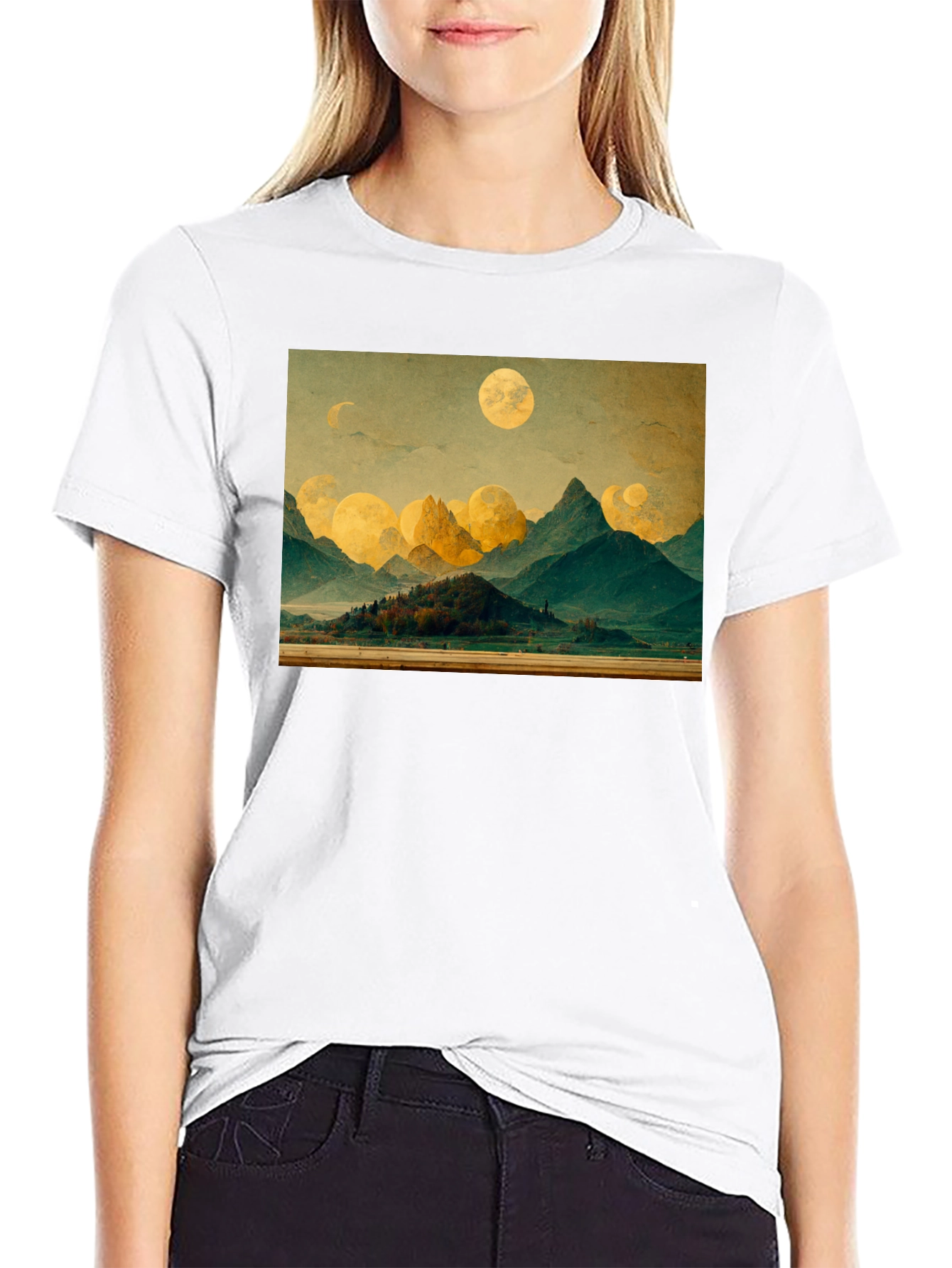 Scenic Landscape Graphic Tee - Black Cotton T-Shirt
