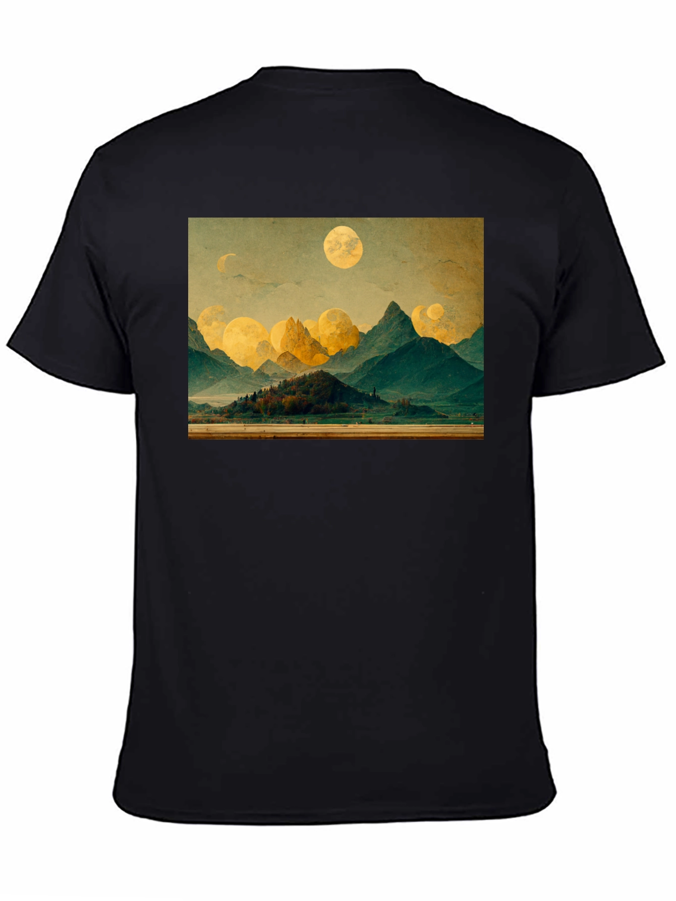 Scenic Landscape Graphic Tee - Black Cotton T-Shirt