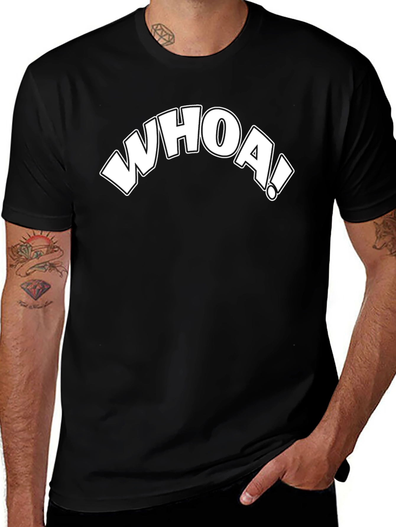 Whoa! Graphic Print Black T-Shirt - Cool Casual Tee