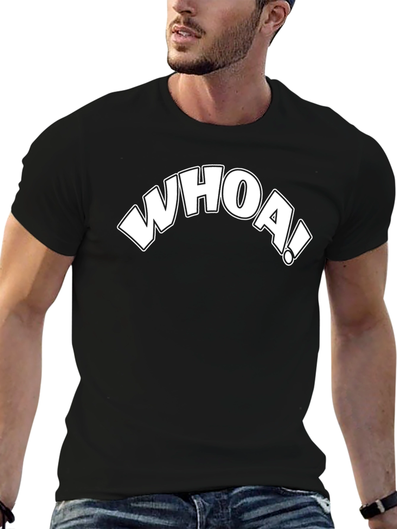 Whoa! Graphic Print Black T-Shirt - Cool Casual Tee
