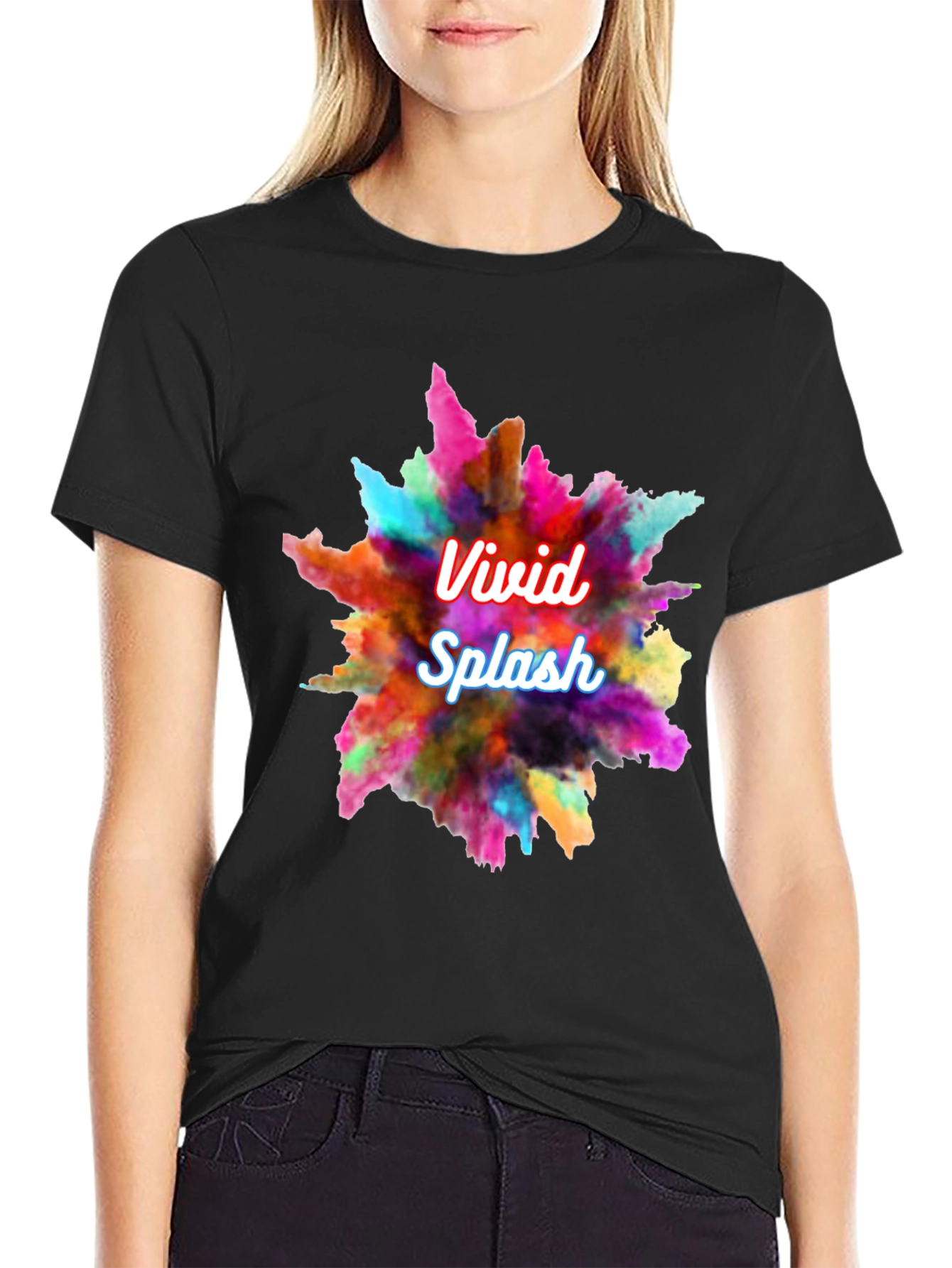 Vivid Splash Graphic T-Shirt - Black Crew Neck