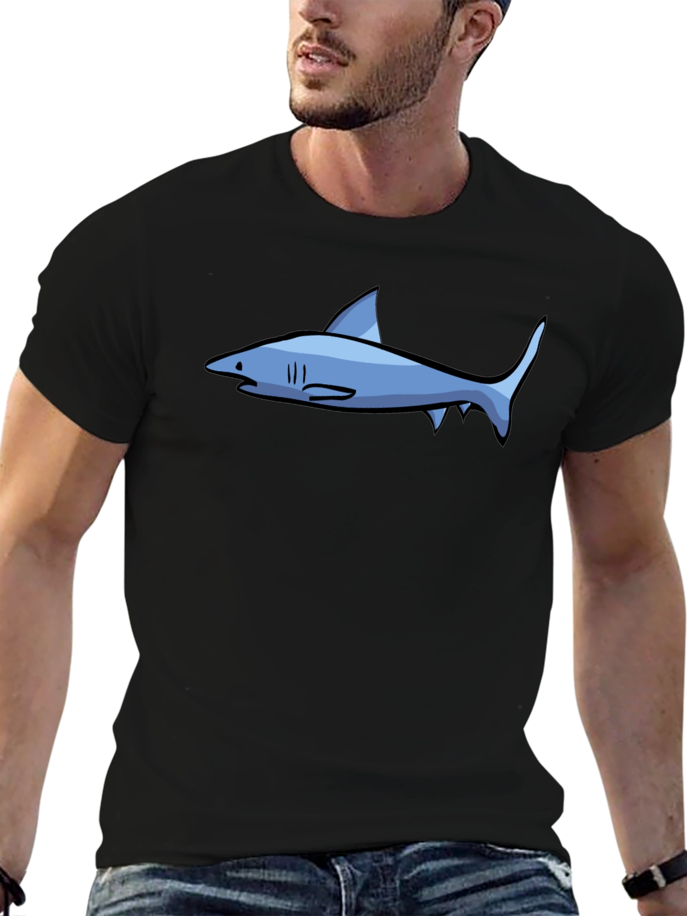 Shark Graphic Tee - Casual Black T-Shirt