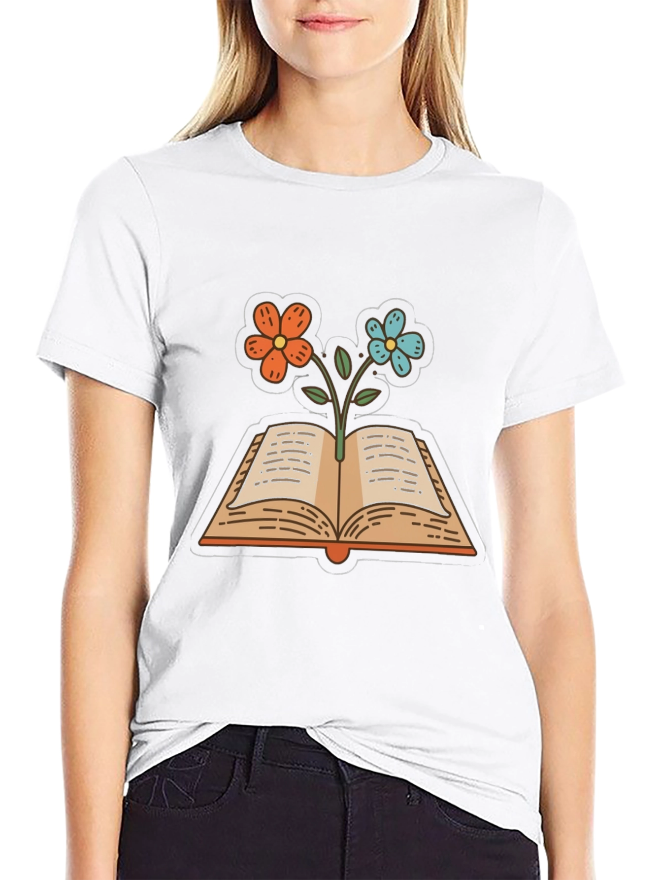 Book & Flower Graphic Tee - Unisex Casual Top