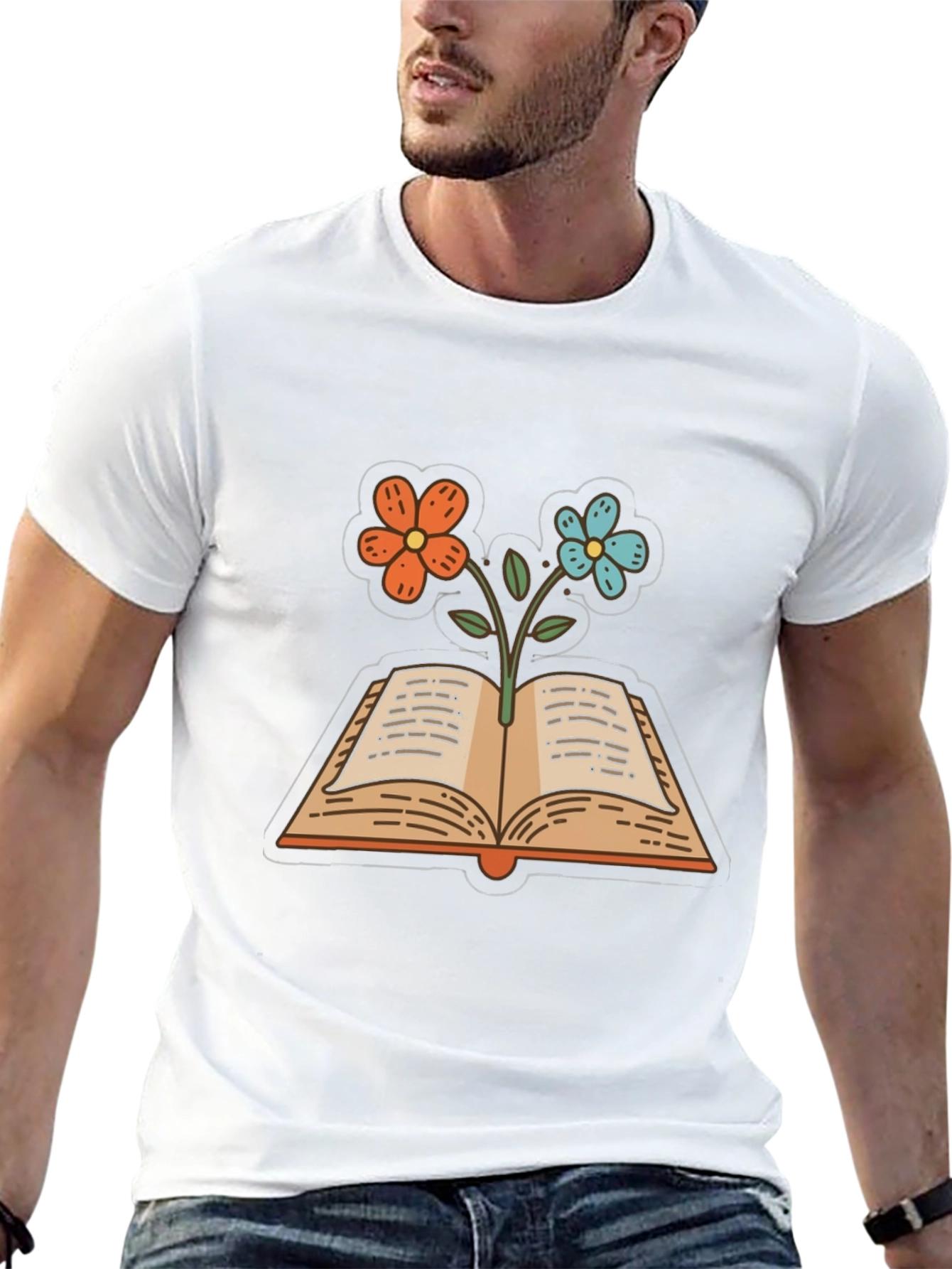 Book & Flower Graphic Tee - Unisex Casual Top