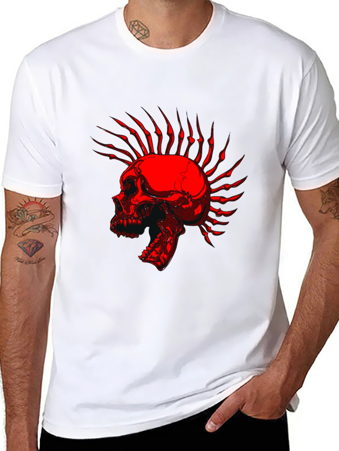 Skull Mohawk Graphic T-Shirt - Edgy Style