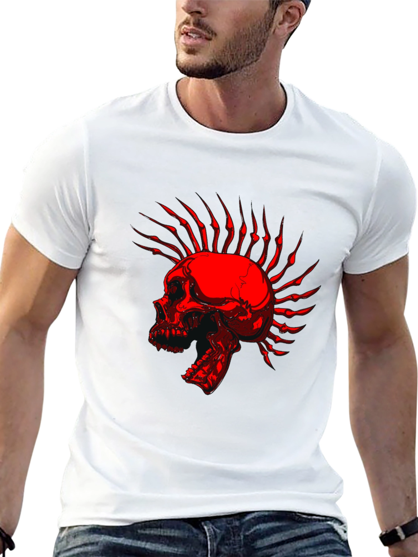 Skull Mohawk Graphic T-Shirt - Edgy Style