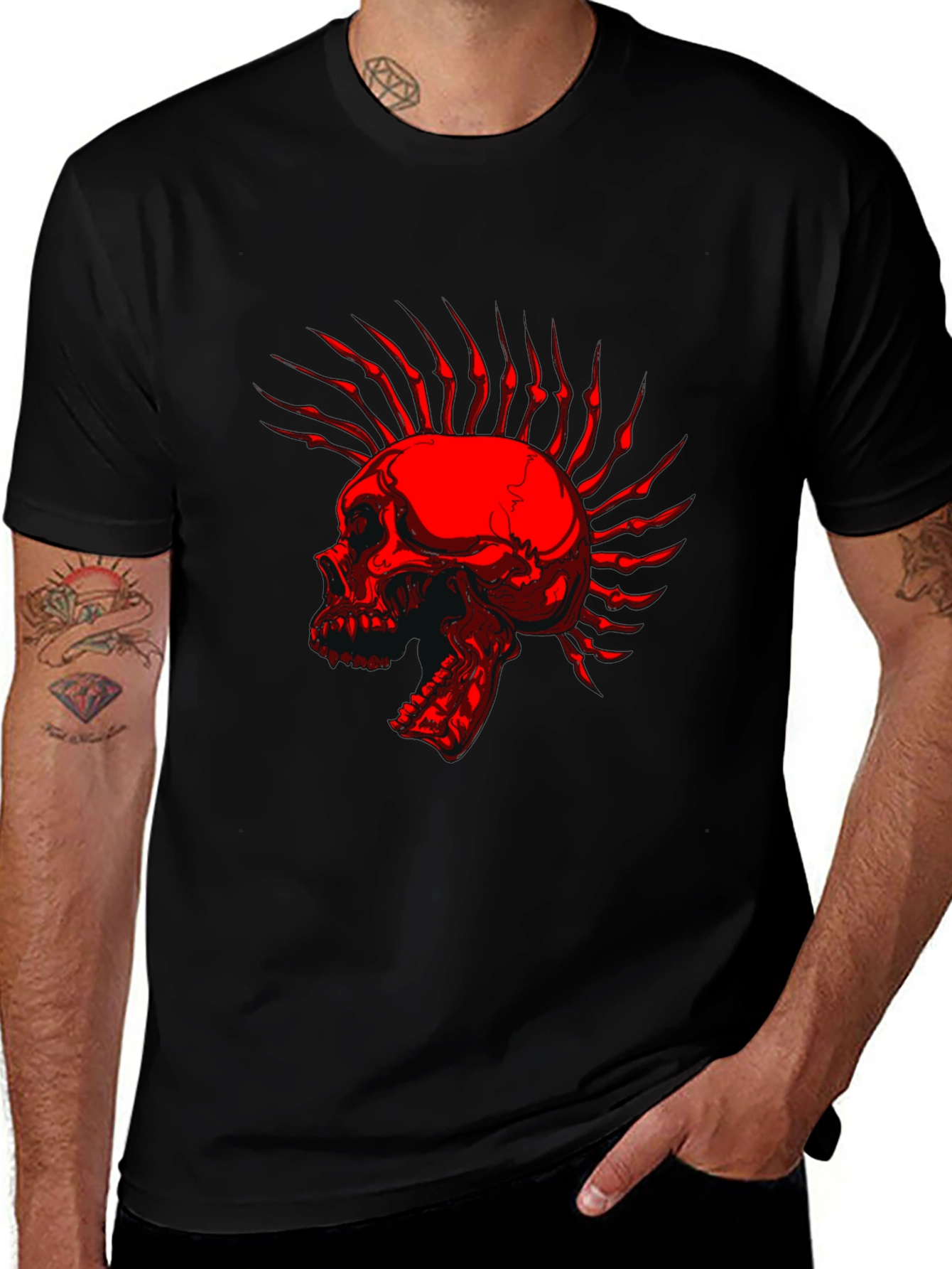 Skull Mohawk Graphic T-Shirt - Edgy Style