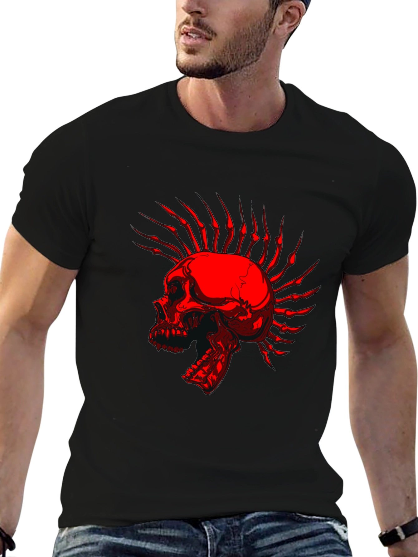 Skull Mohawk Graphic T-Shirt - Edgy Style