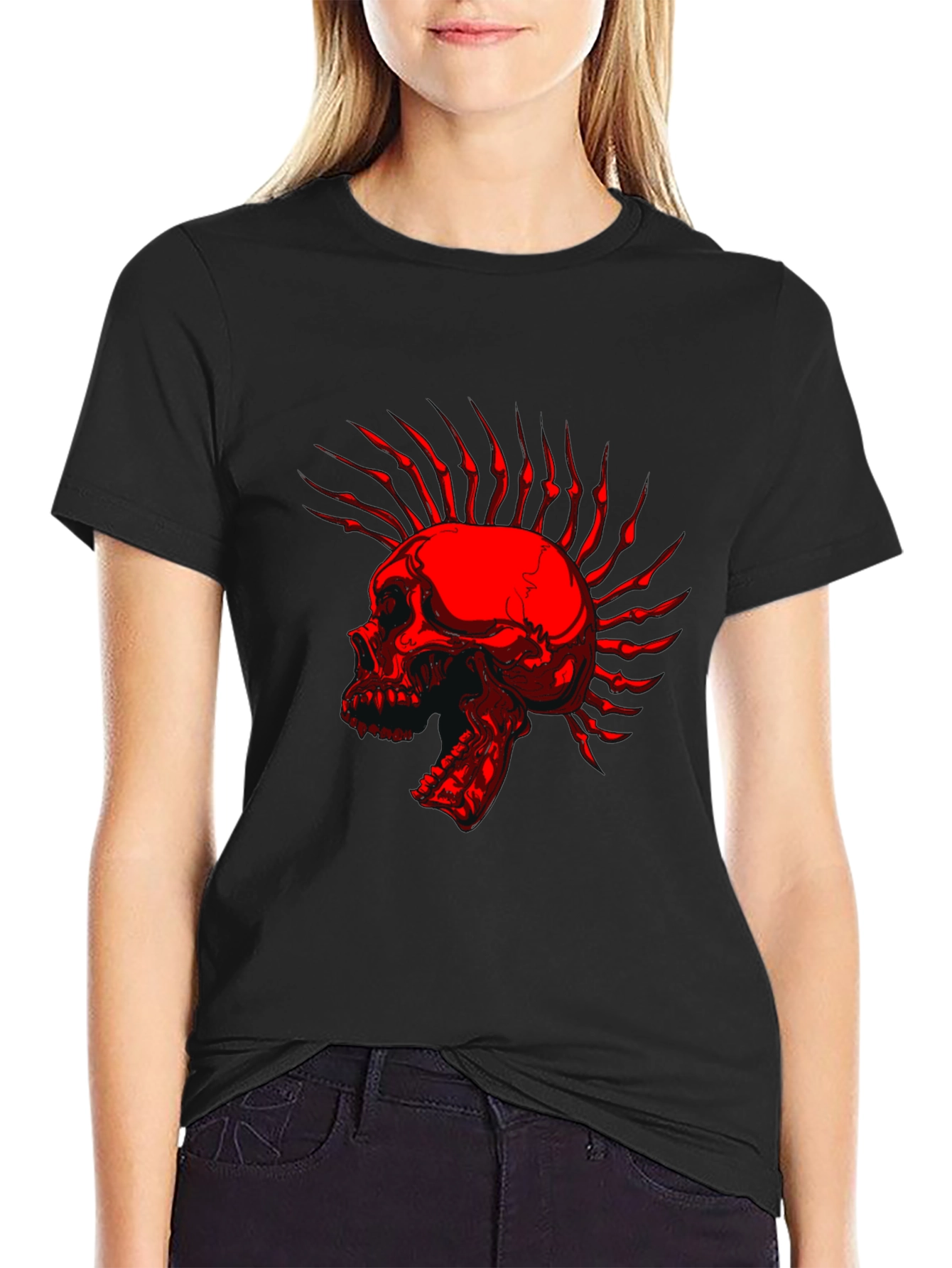 Skull Mohawk Graphic T-Shirt - Edgy Style