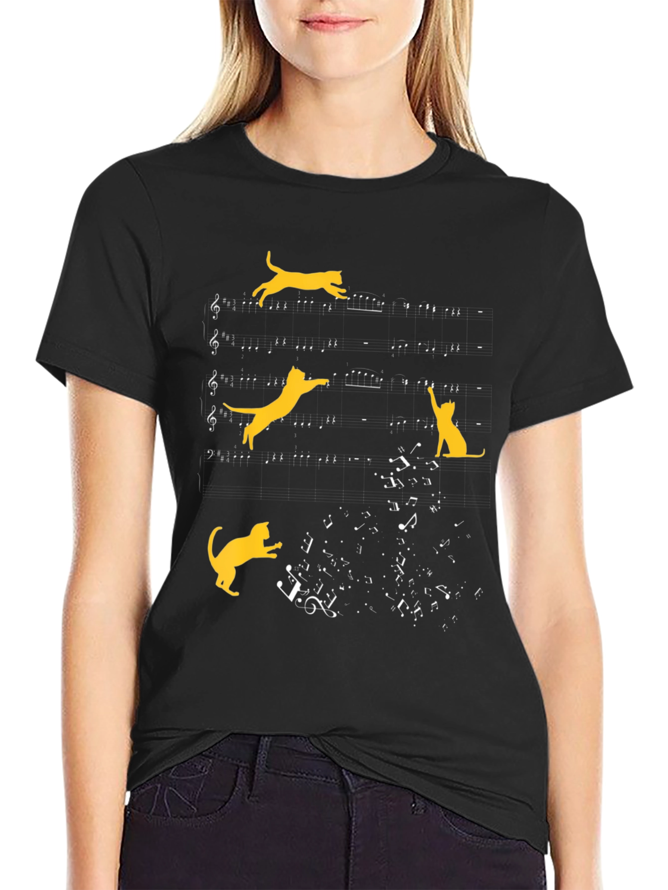 Musical Cats Graphic Tee - Black