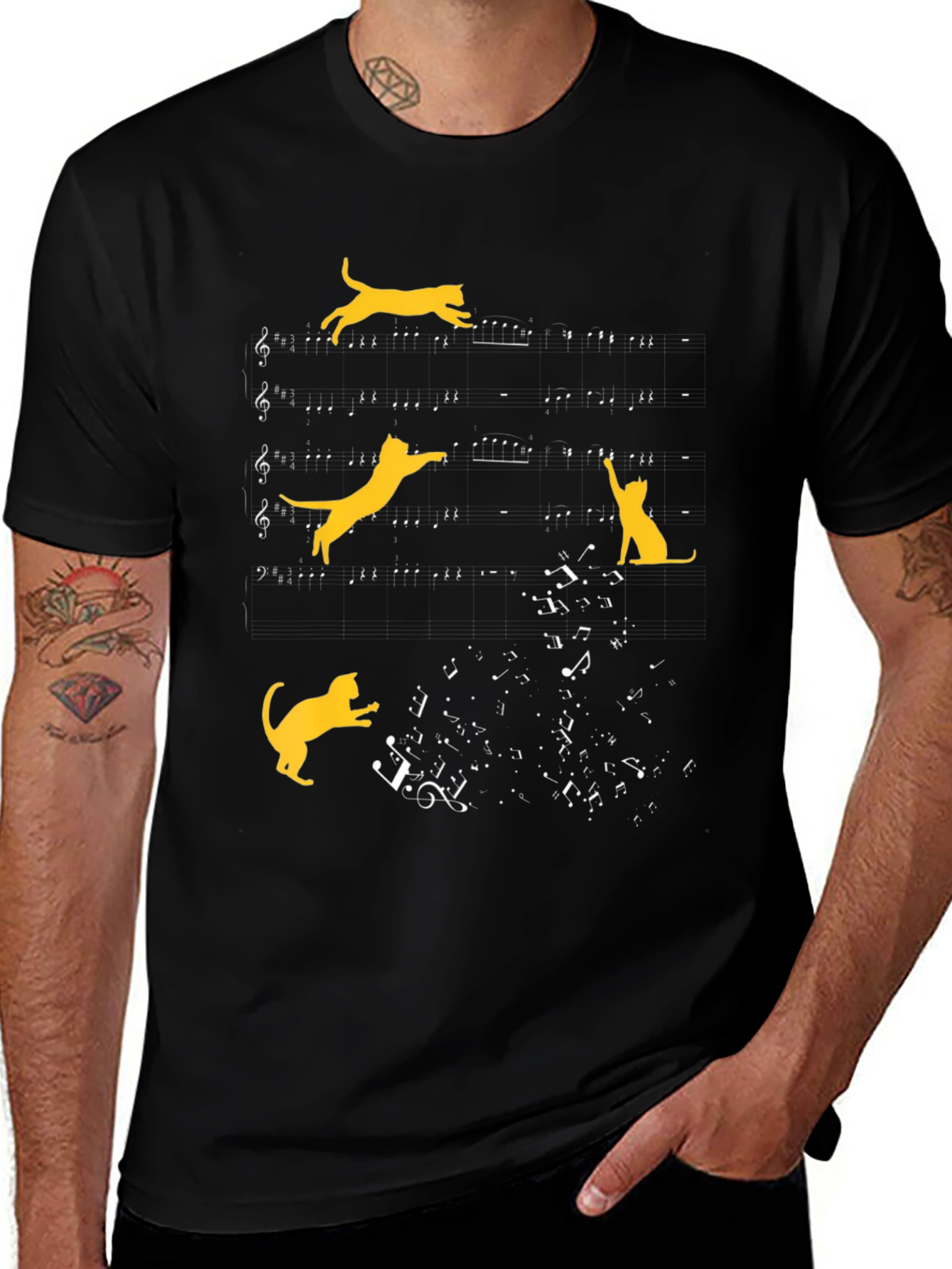 Musical Cats Graphic Tee - Black