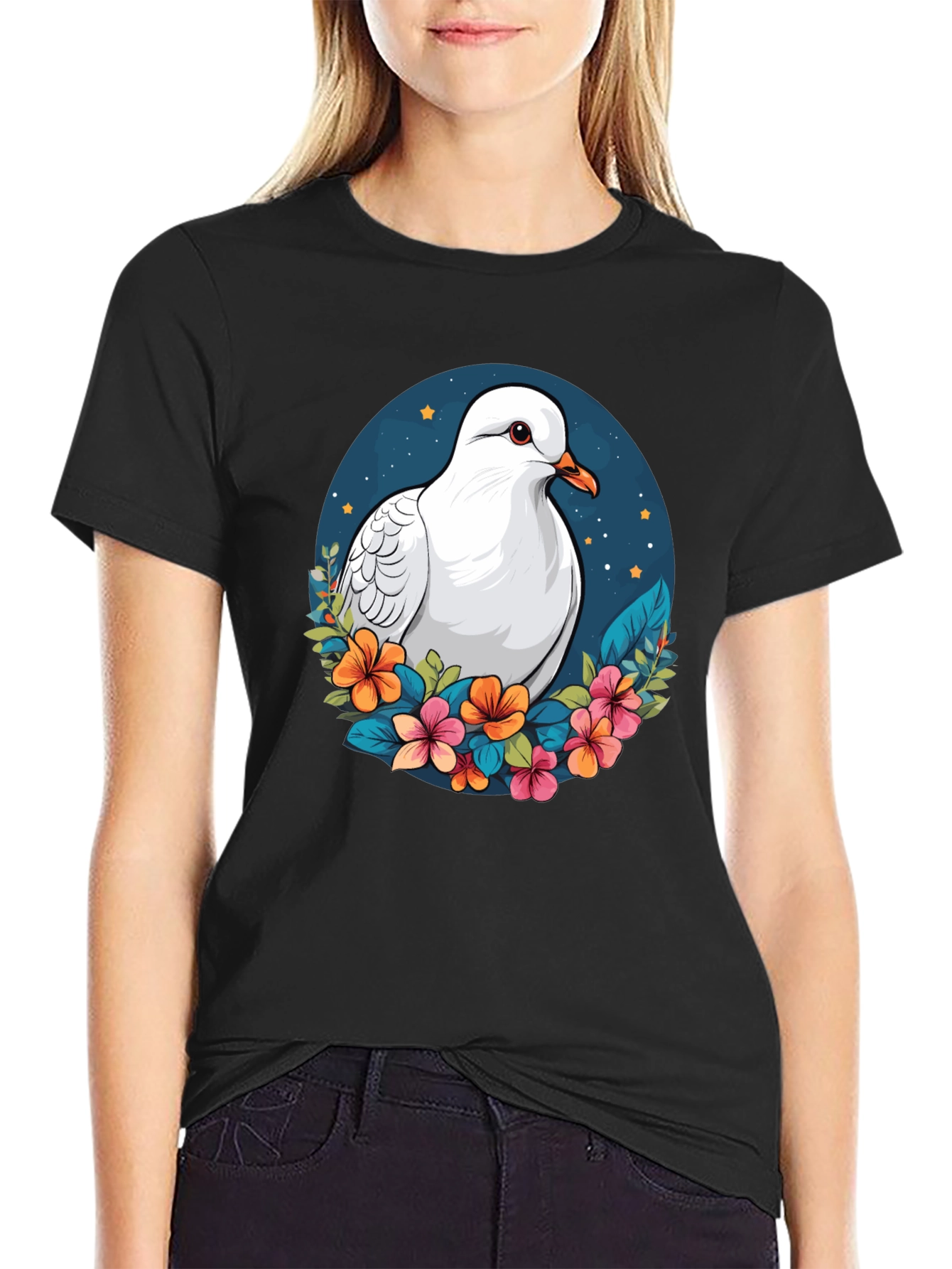 Dove & Floral T-Shirt - Artistic Graphic Tee