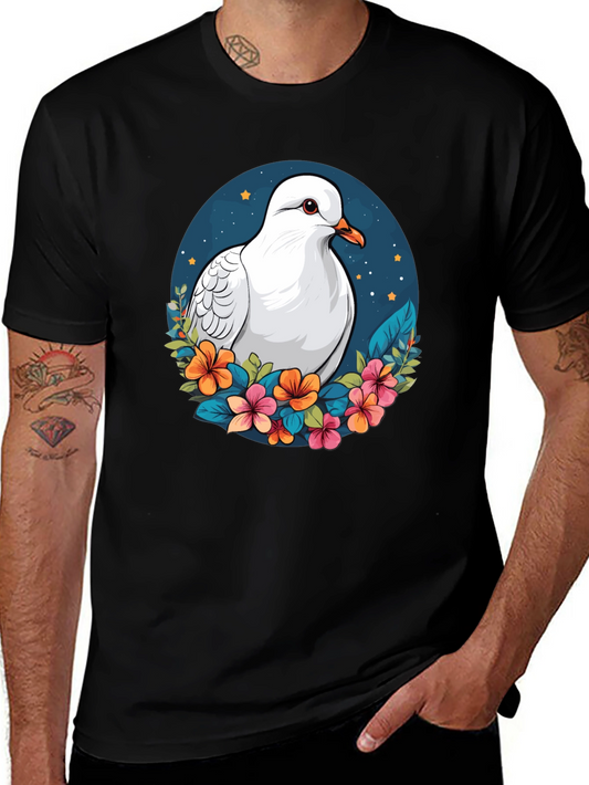 Dove & Floral T-Shirt - Artistic Graphic Tee