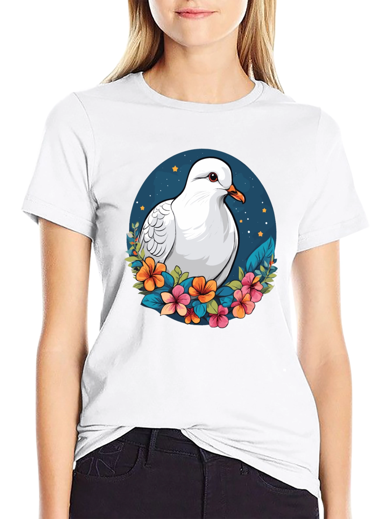 Dove & Floral T-Shirt - Artistic Graphic Tee