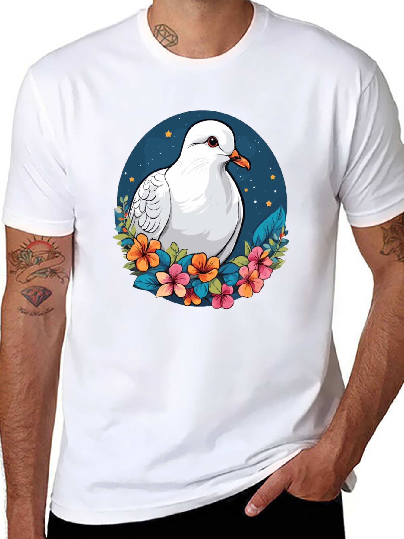 Dove & Floral T-Shirt - Artistic Graphic Tee