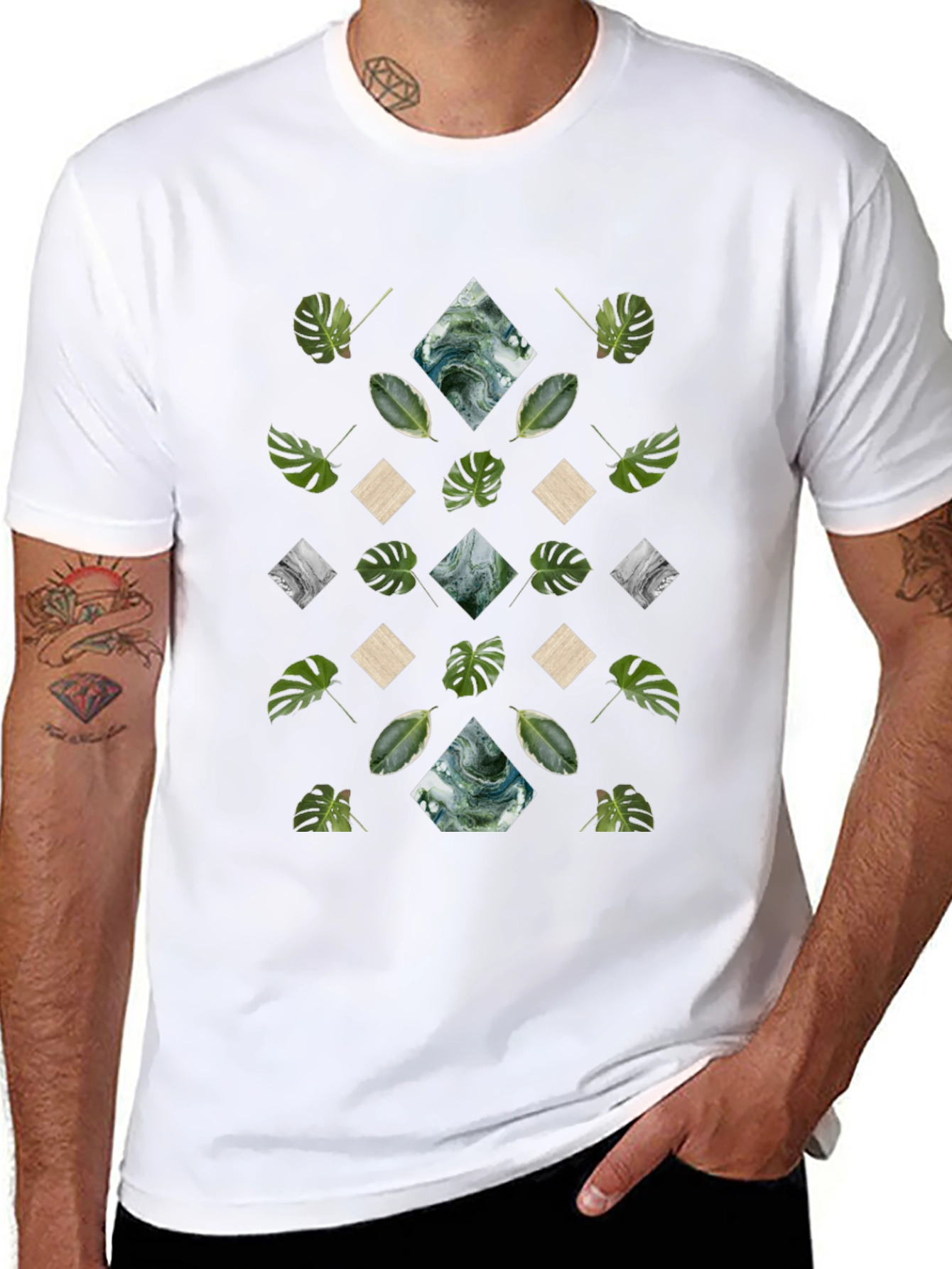 Tropical Diamond Pattern Graphic Tee