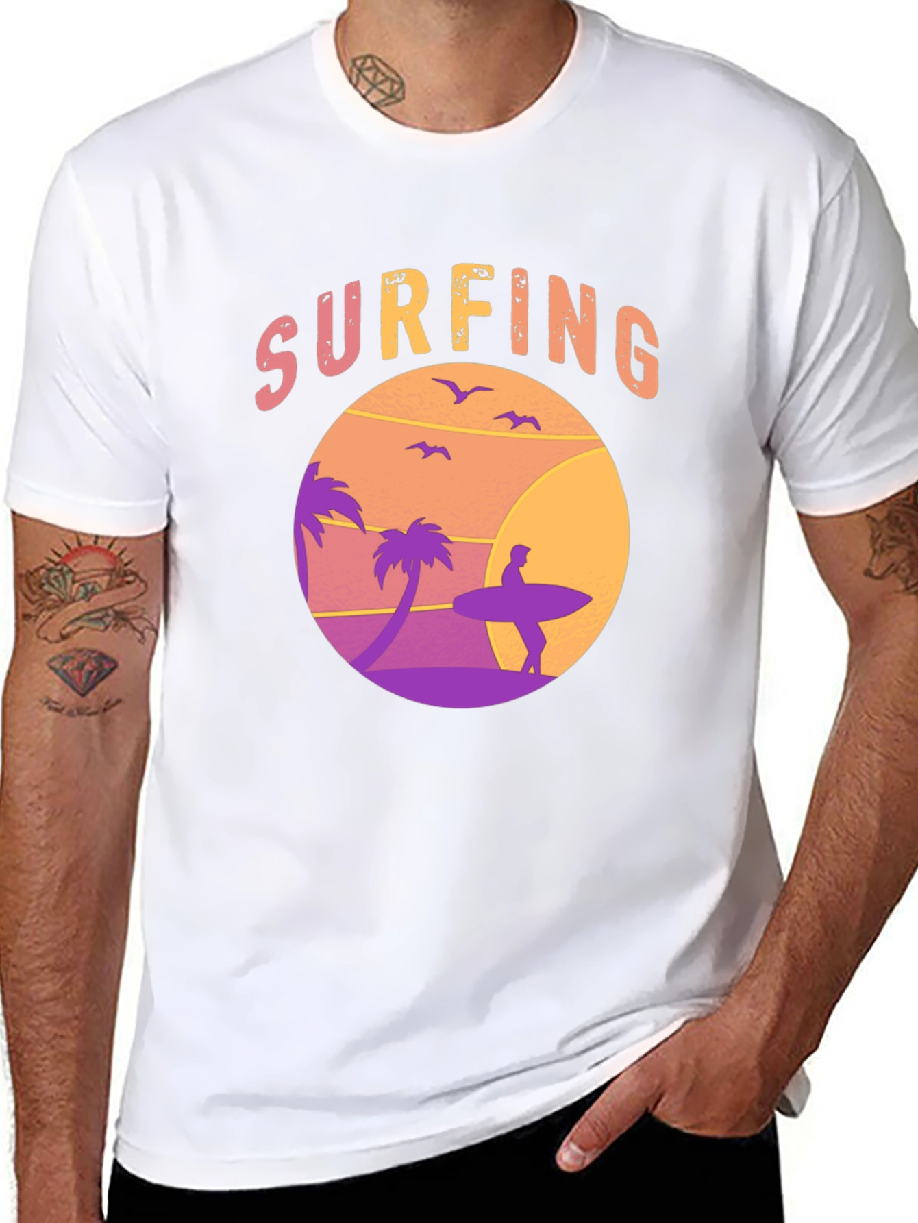 Surfing Graphic Tee - Sunset Beach Design