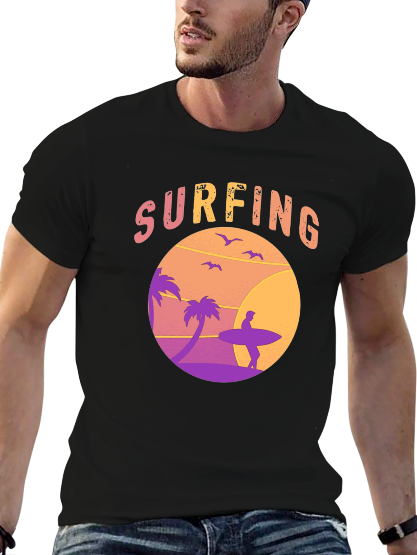 Surfing Graphic Tee - Sunset Beach Design