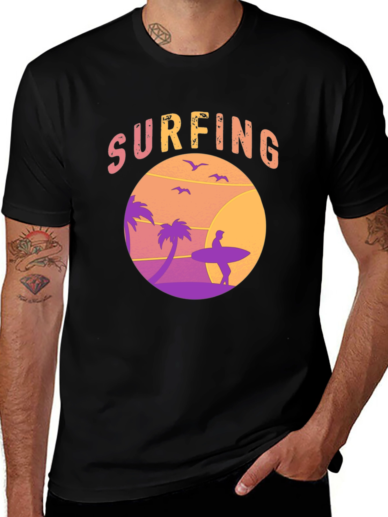Surfing Graphic Tee - Sunset Beach Design