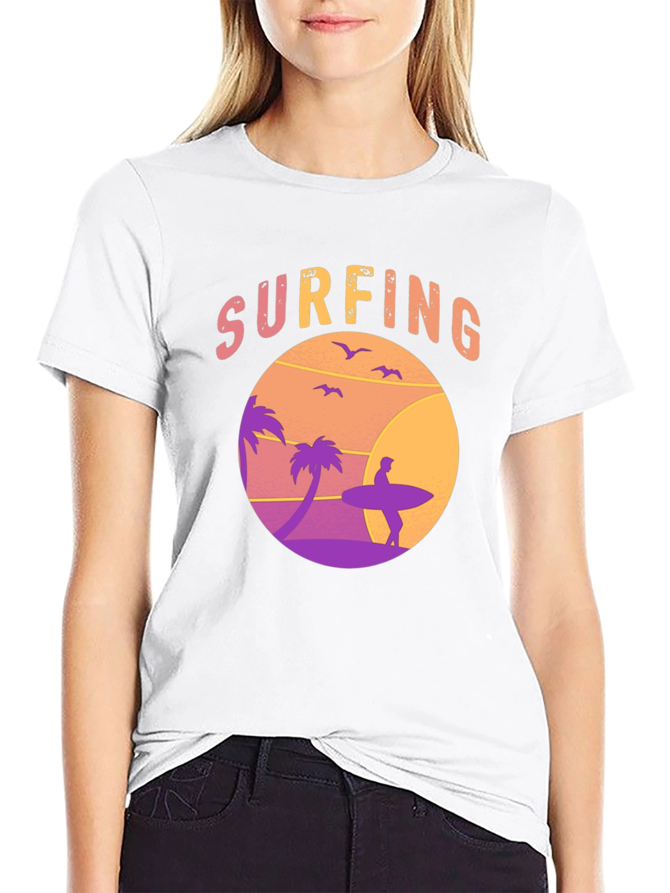 Surfing Graphic Tee - Sunset Beach Design