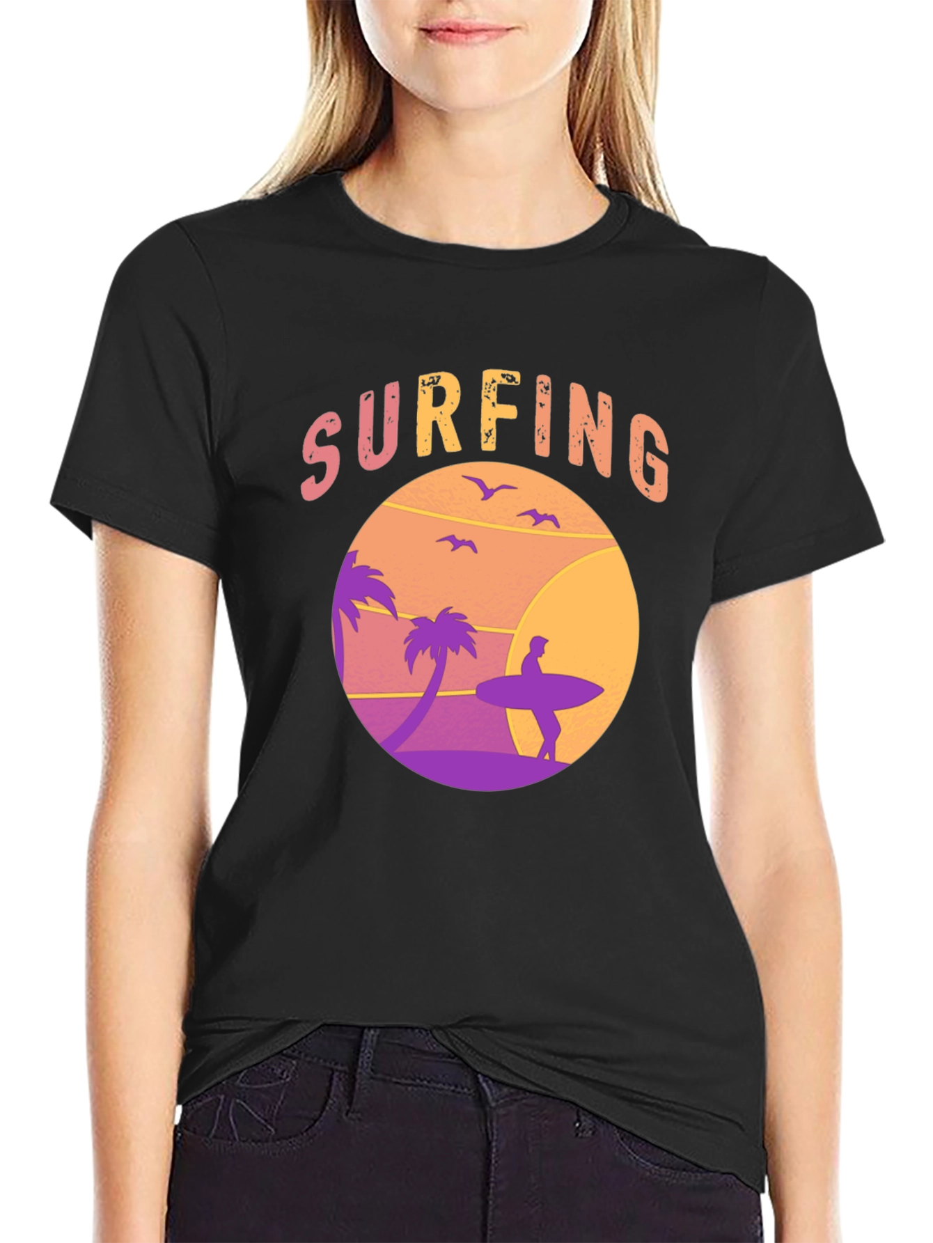 Surfing Graphic Tee - Sunset Beach Design