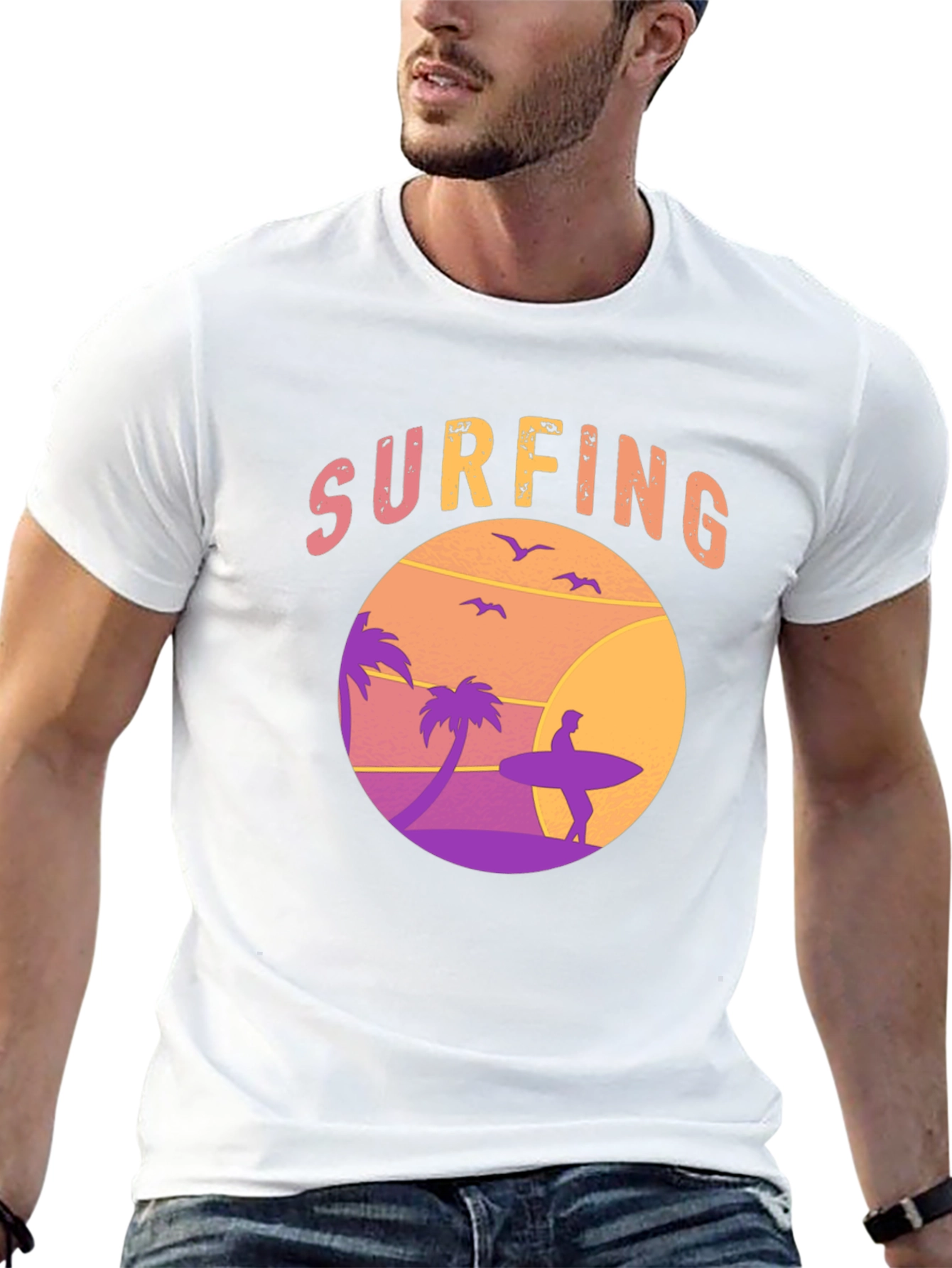 Surfing Graphic Tee - Sunset Beach Design