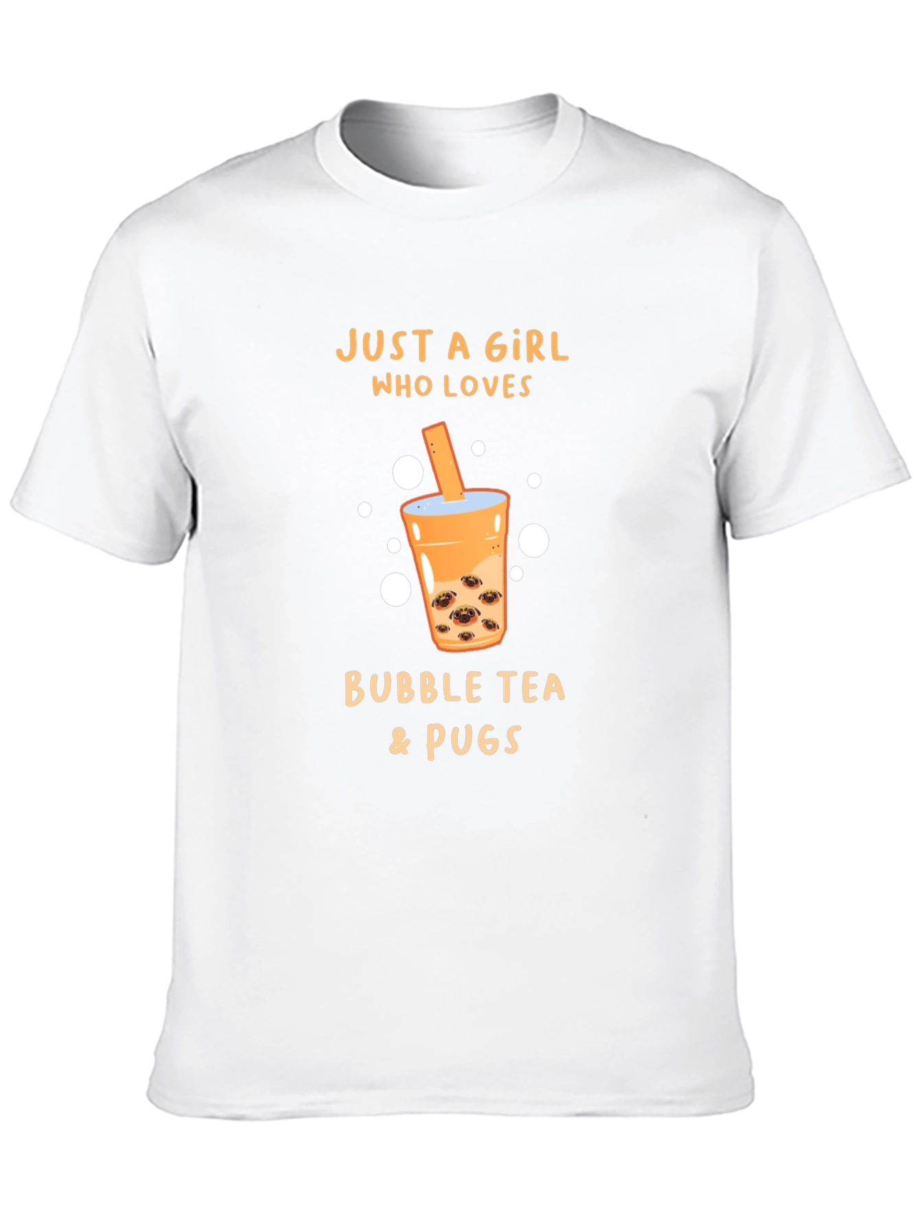 Girl Loves Bubble Tea & Pugs Black T-Shirt