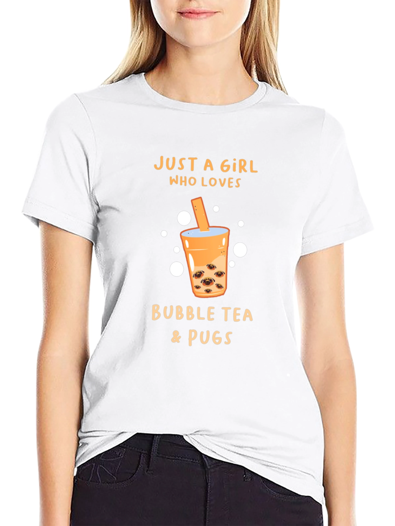 Girl Loves Bubble Tea & Pugs Black T-Shirt
