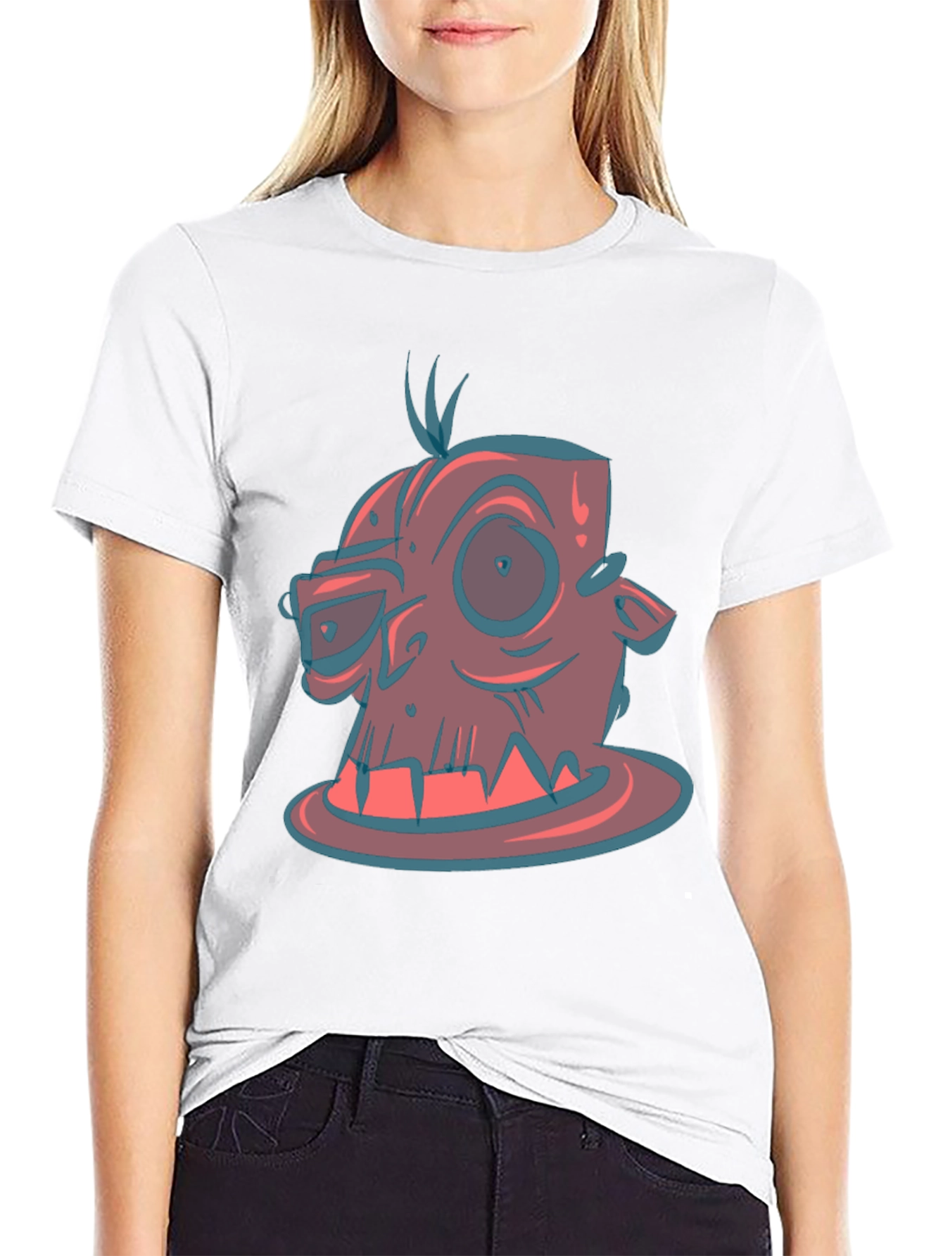 Cartoon Monster Graphic Tee - Black