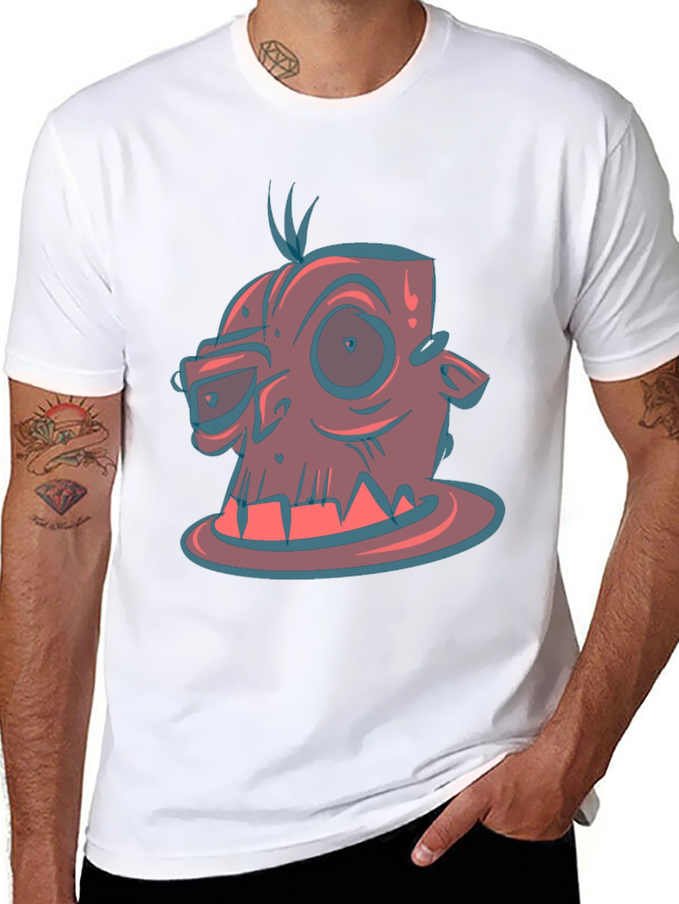 Cartoon Monster Graphic Tee - Black