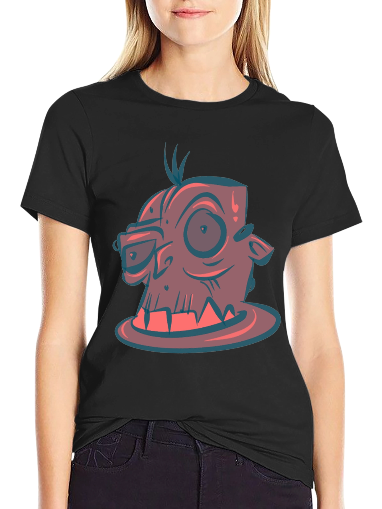 Cartoon Monster Graphic Tee - Black
