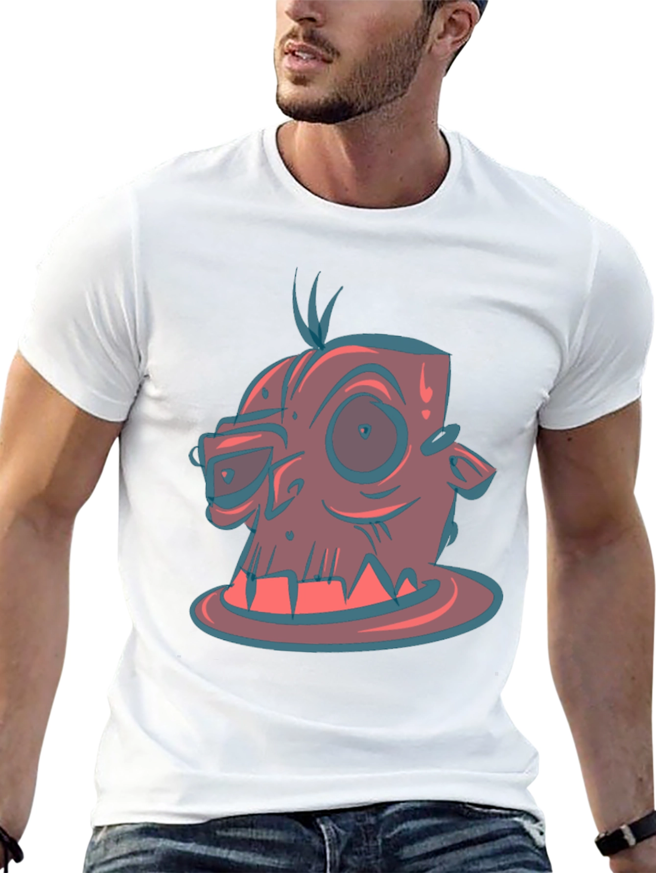 Cartoon Monster Graphic Tee - Black