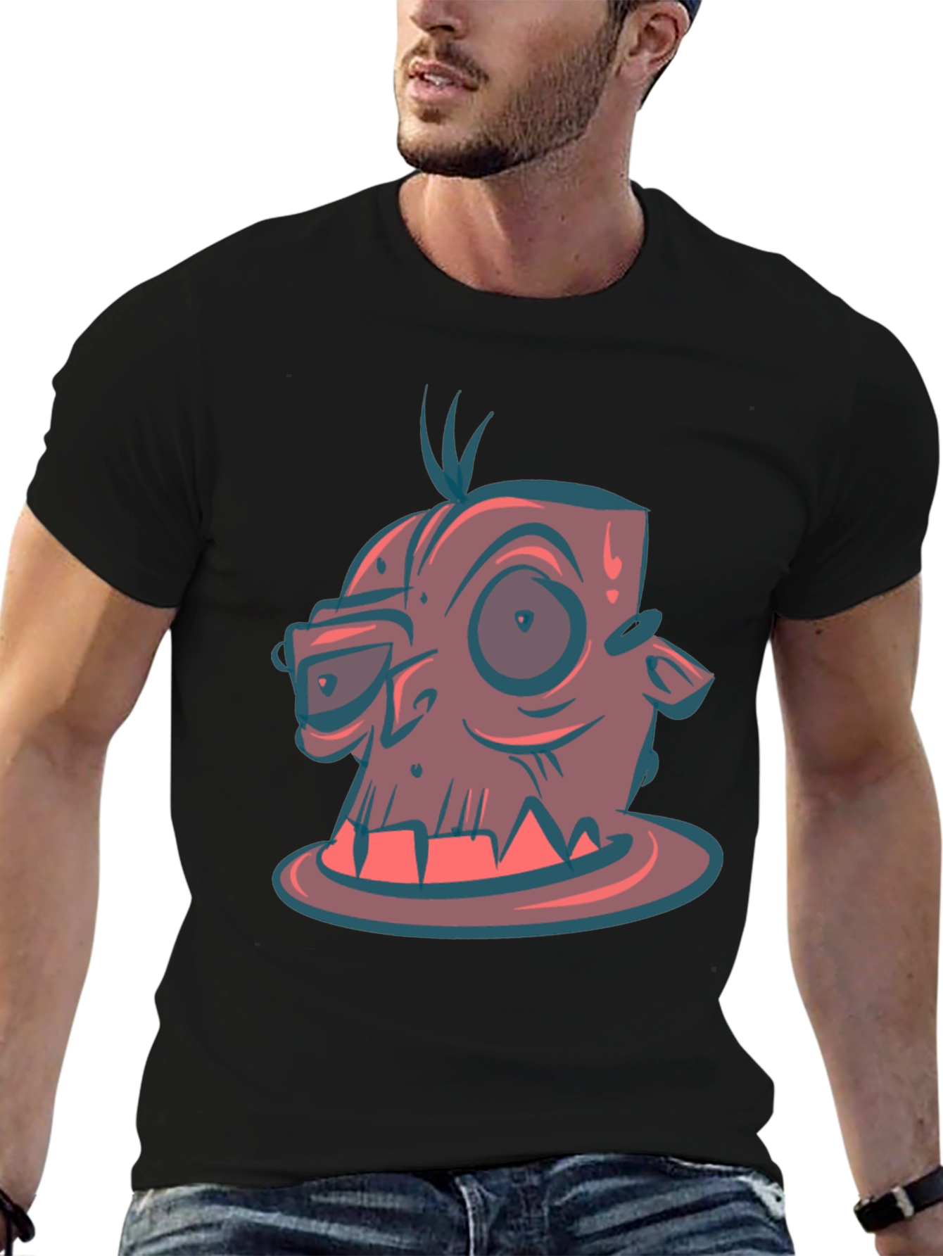 Cartoon Monster Graphic Tee - Black