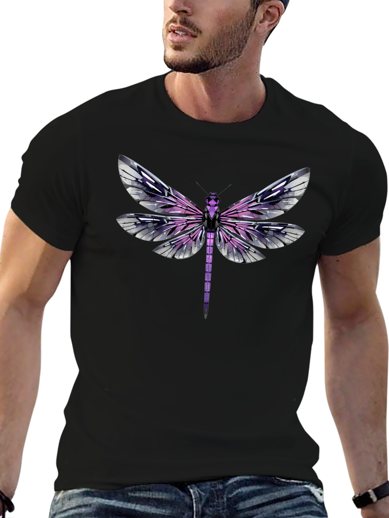 Dragonfly Graphic Print Mens Black T-Shirt
