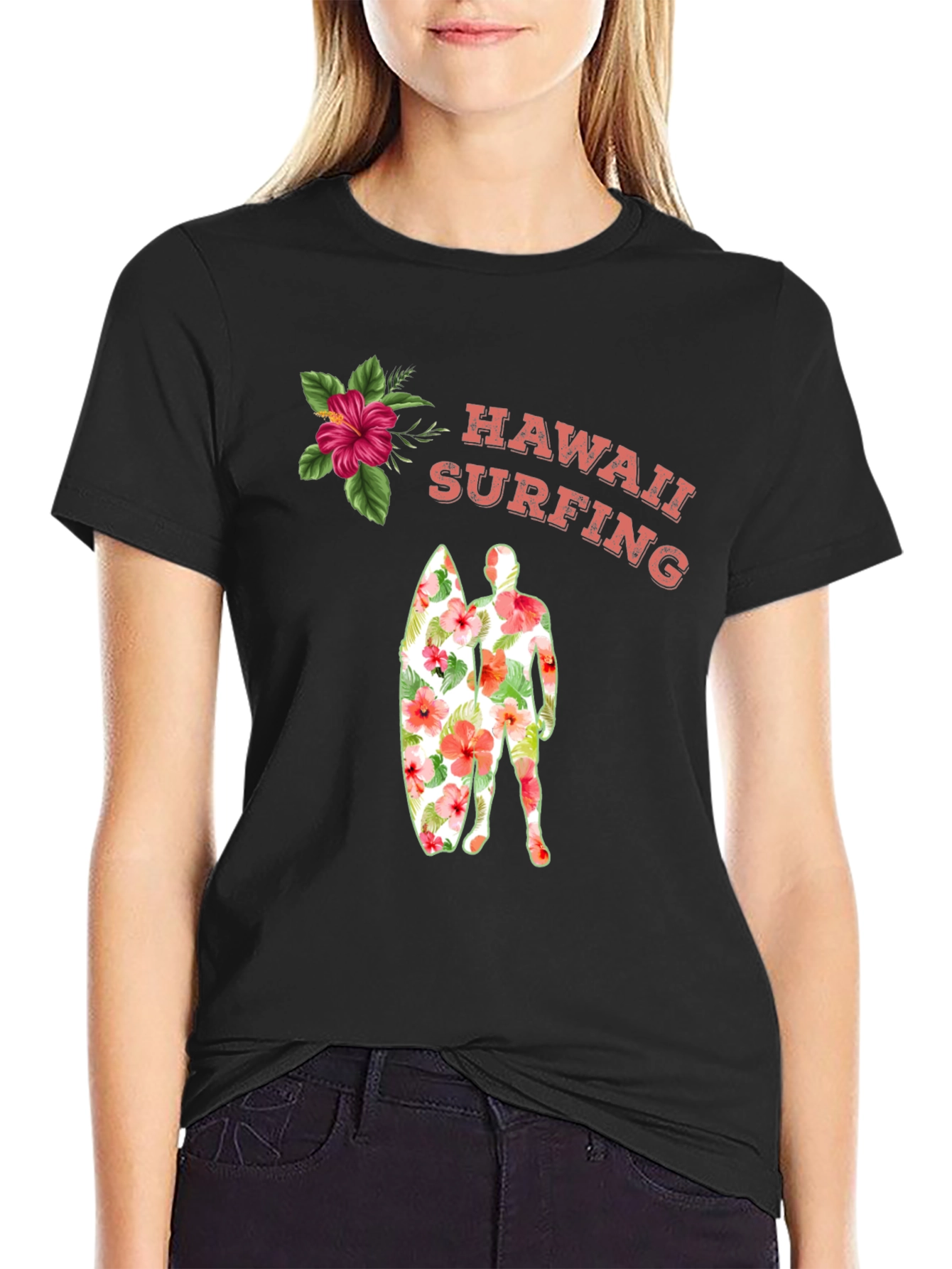 Hawaii Surfing Floral Graphic Tee