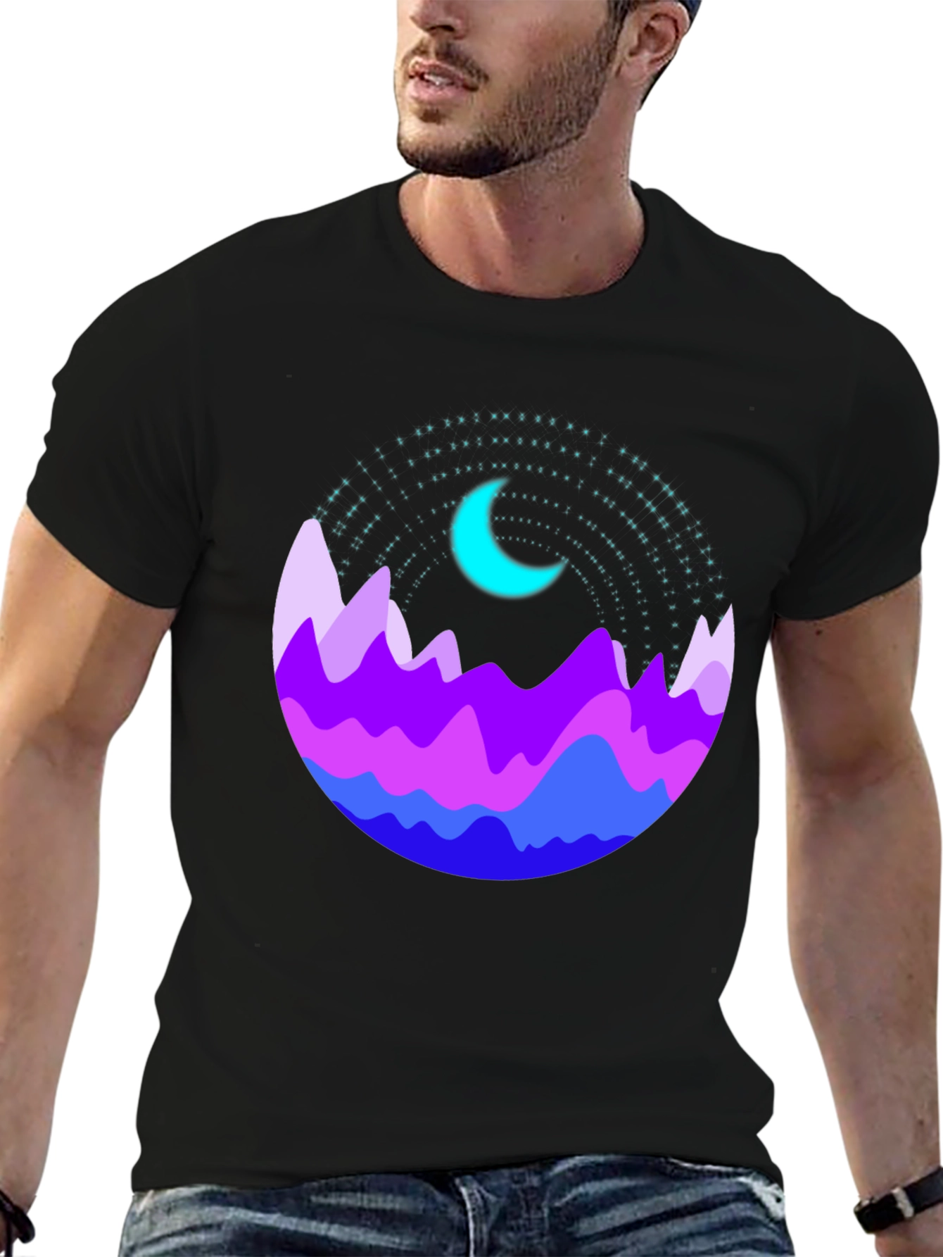 Mountain Moonscape Graphic Tee - Mens Black T-Shirt