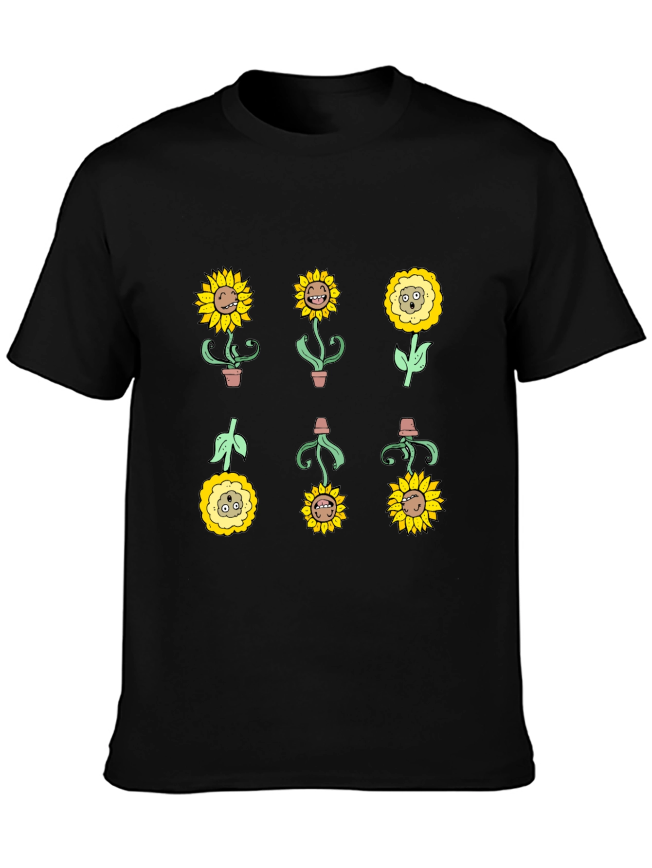 Sunflower Character Graphic Tee - Black Cotton Blend