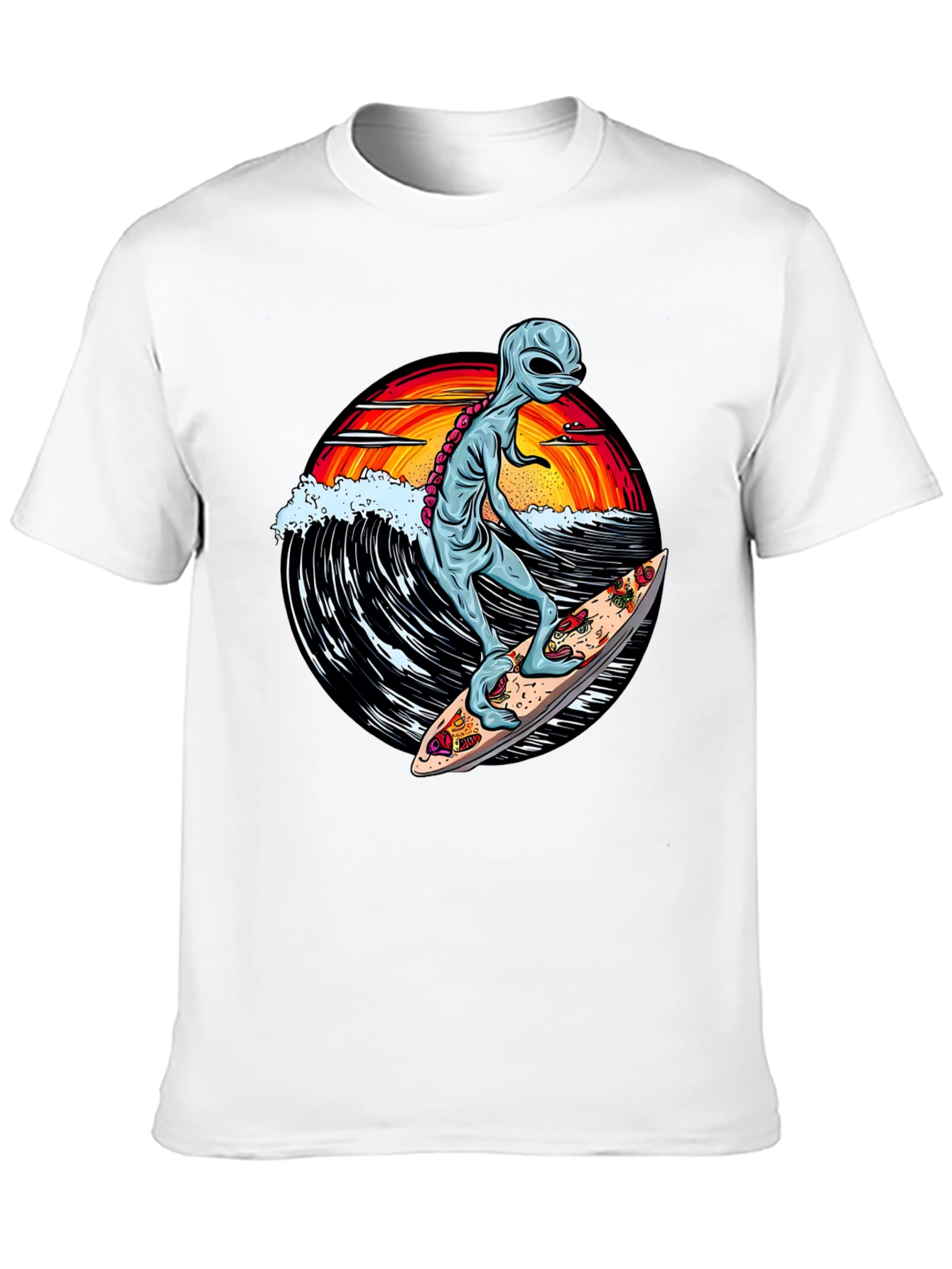 Alien Surfing Pizza T-Shirt