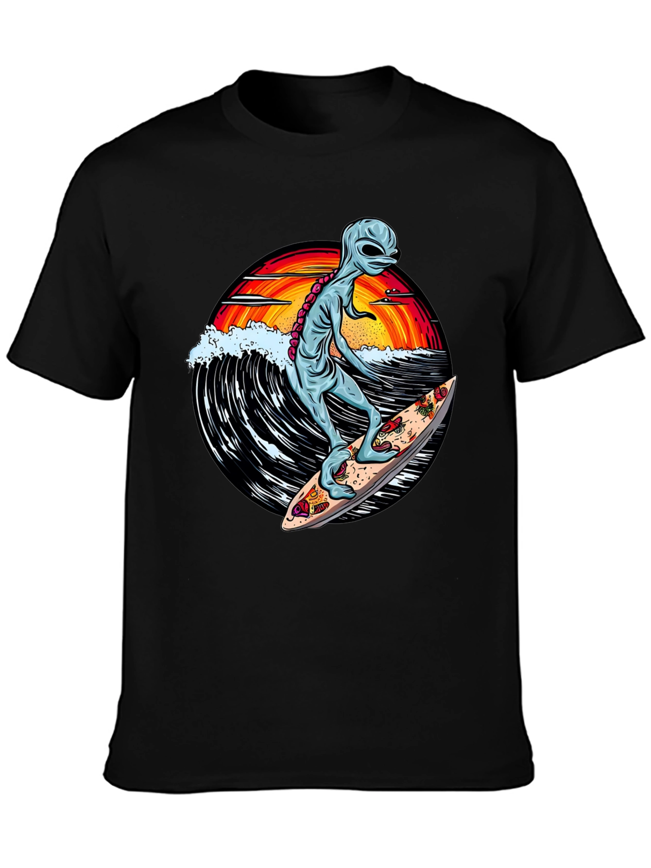 Alien Surfing Pizza T-Shirt