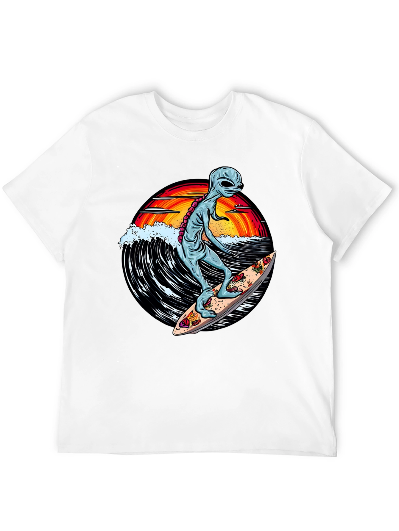 Alien Surfing Pizza T-Shirt