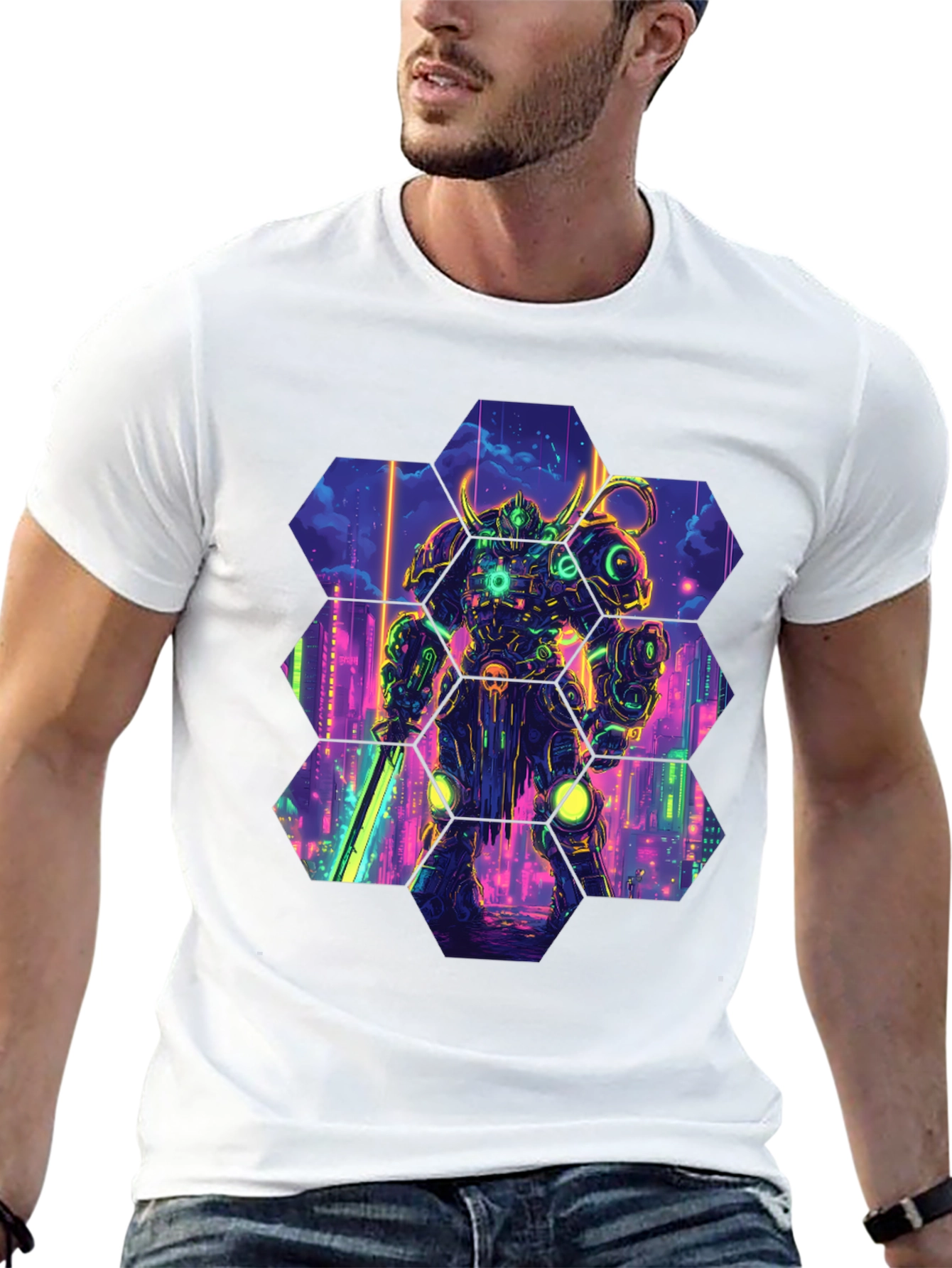 Cyberpunk Robot T-Shirt: Futuristic Warrior Design