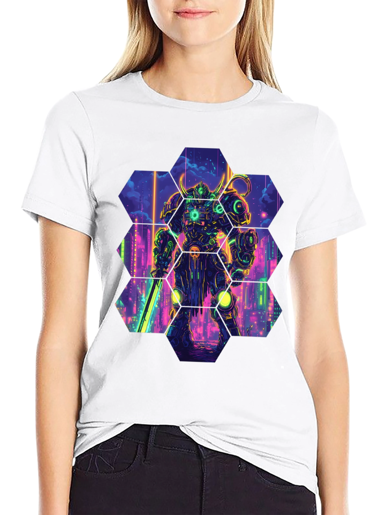 Cyberpunk Robot T-Shirt: Futuristic Warrior Design