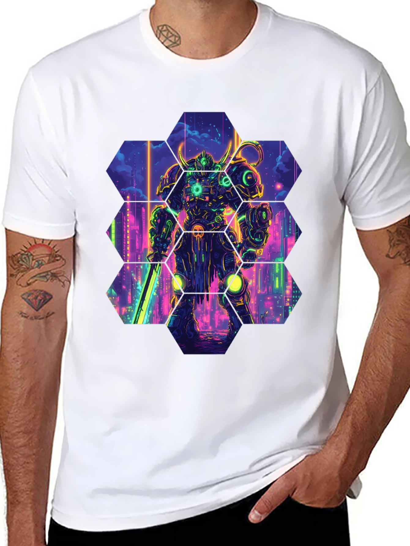 Cyberpunk Robot T-Shirt: Futuristic Warrior Design