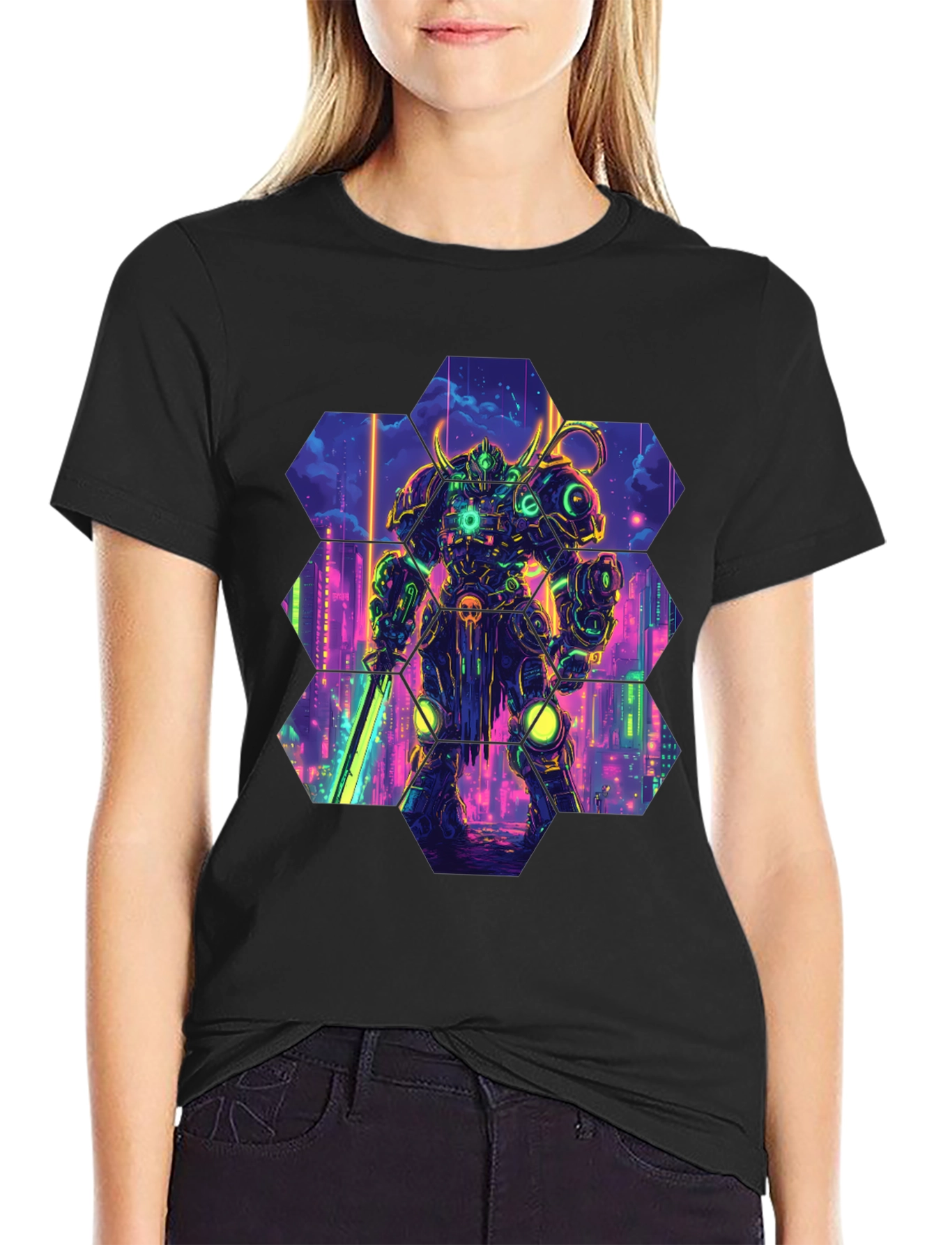 Cyberpunk Robot T-Shirt: Futuristic Warrior Design