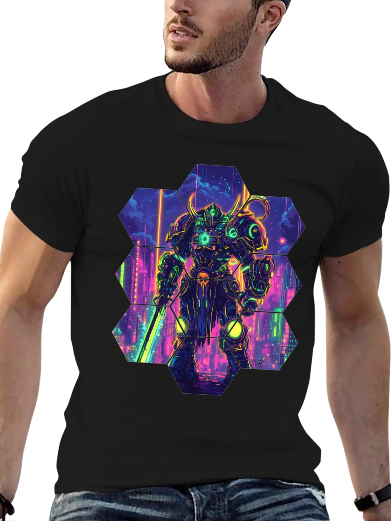 Cyberpunk Robot T-Shirt: Futuristic Warrior Design