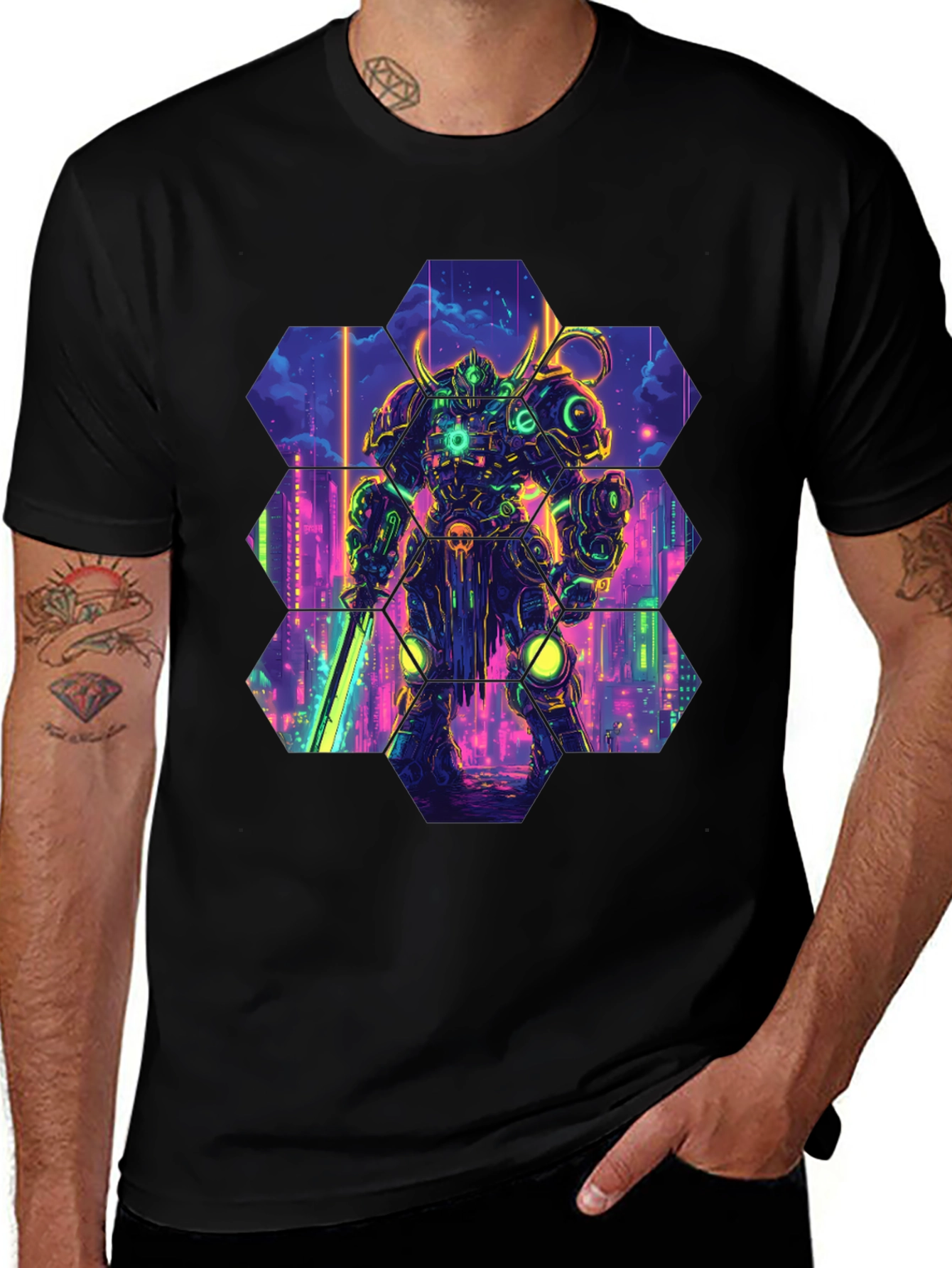 Cyberpunk Robot T-Shirt: Futuristic Warrior Design