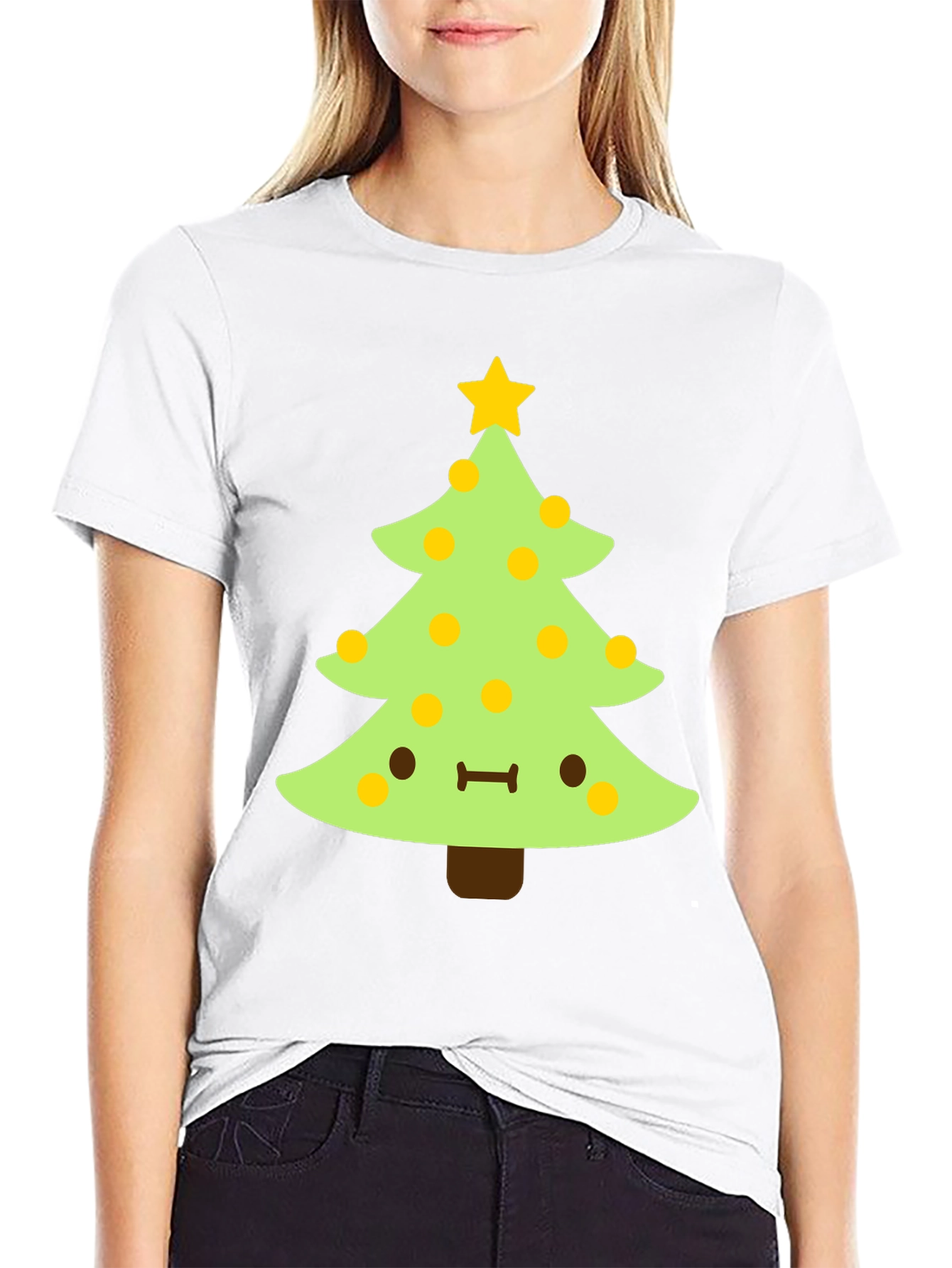 Kawaii Christmas Tree Black T-Shirt