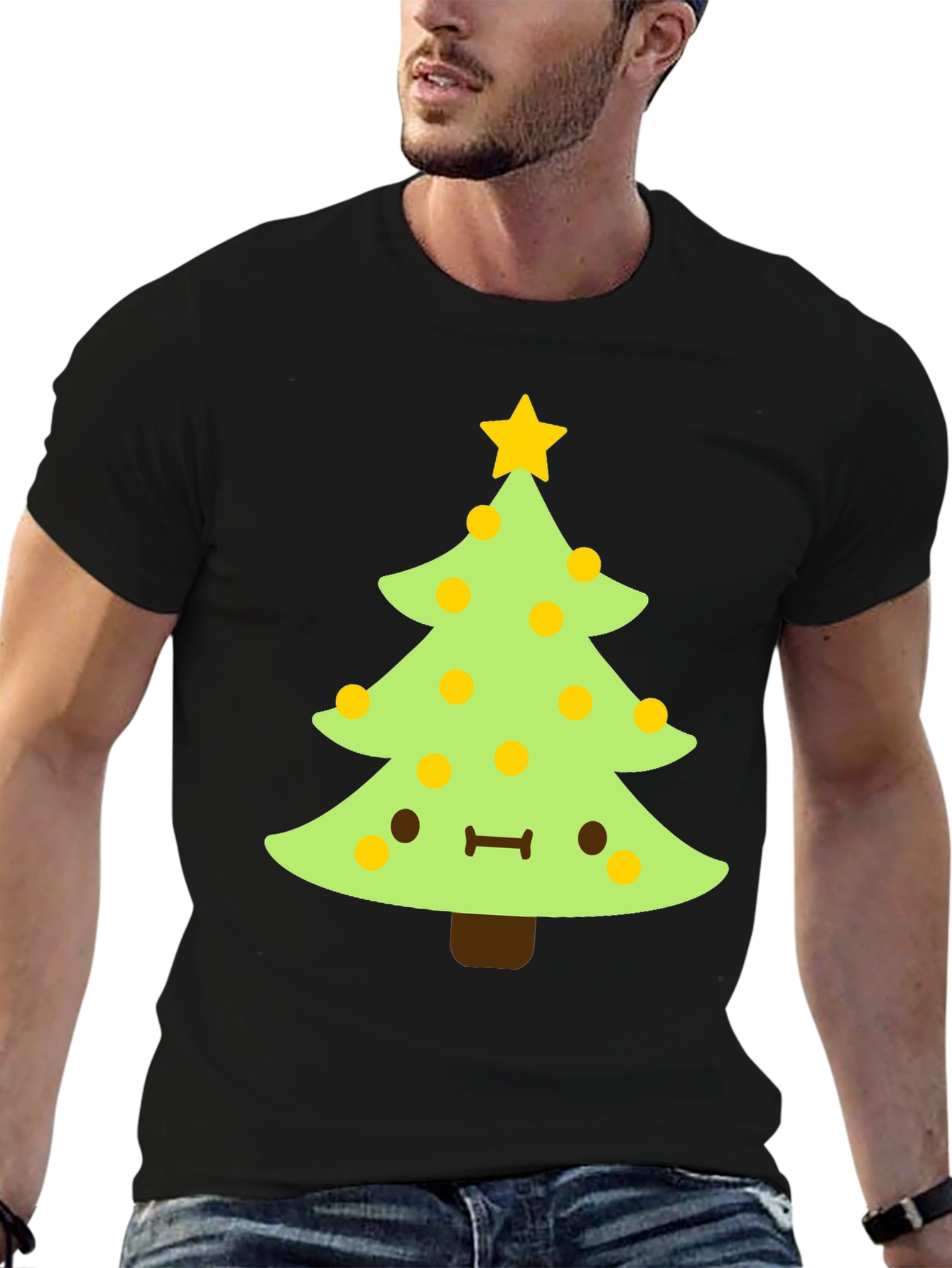 Kawaii Christmas Tree Black T-Shirt