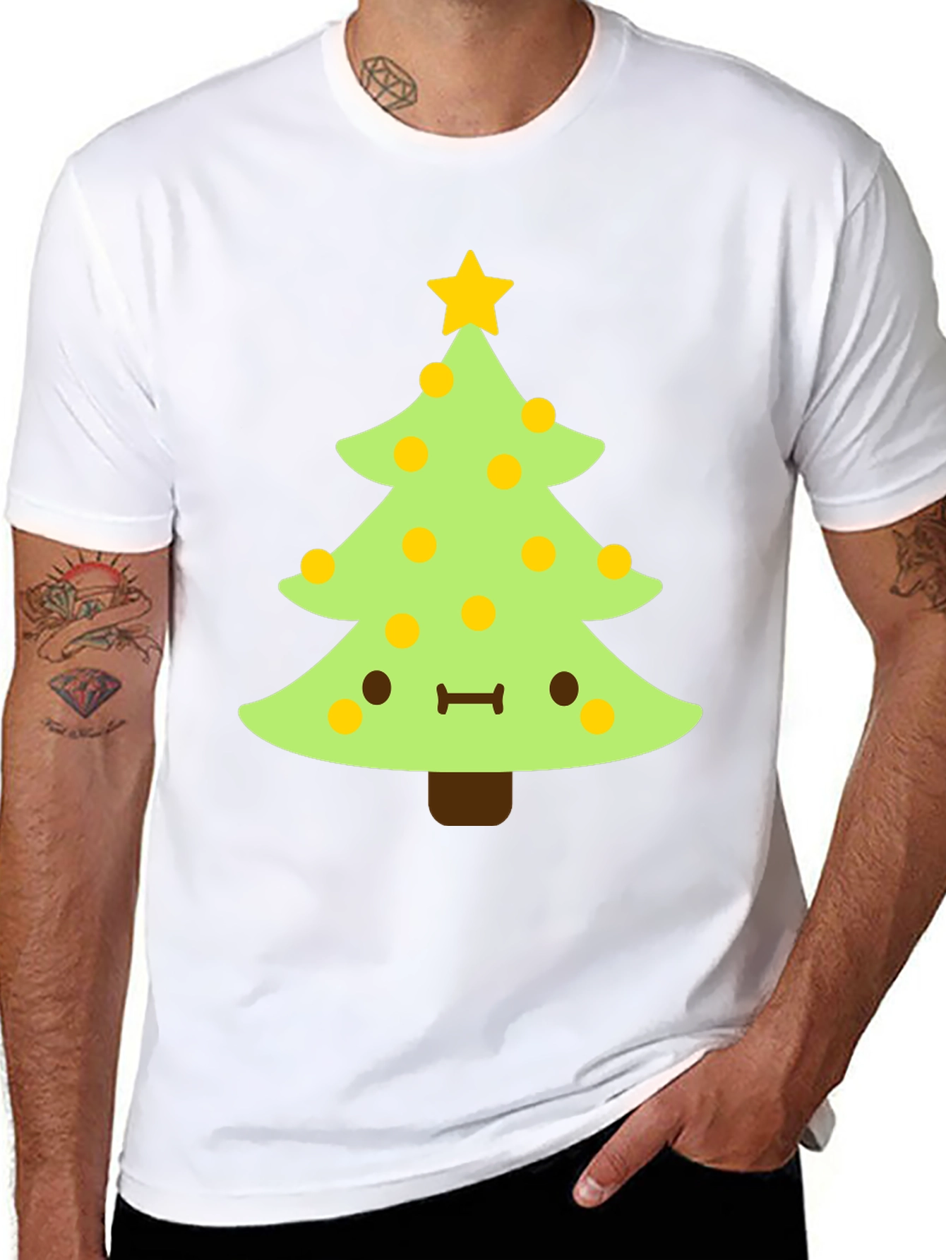 Kawaii Christmas Tree Black T-Shirt