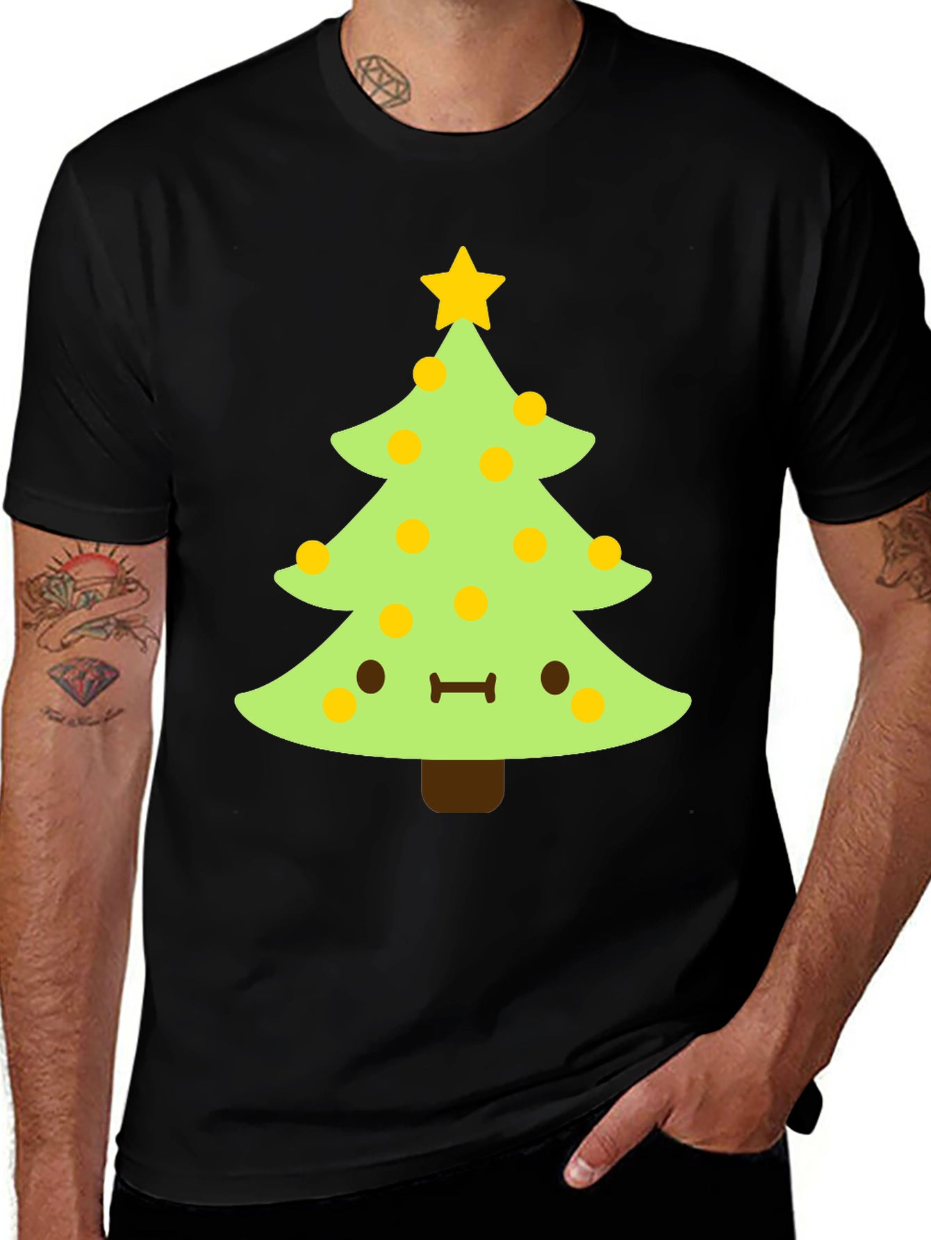 Kawaii Christmas Tree Black T-Shirt